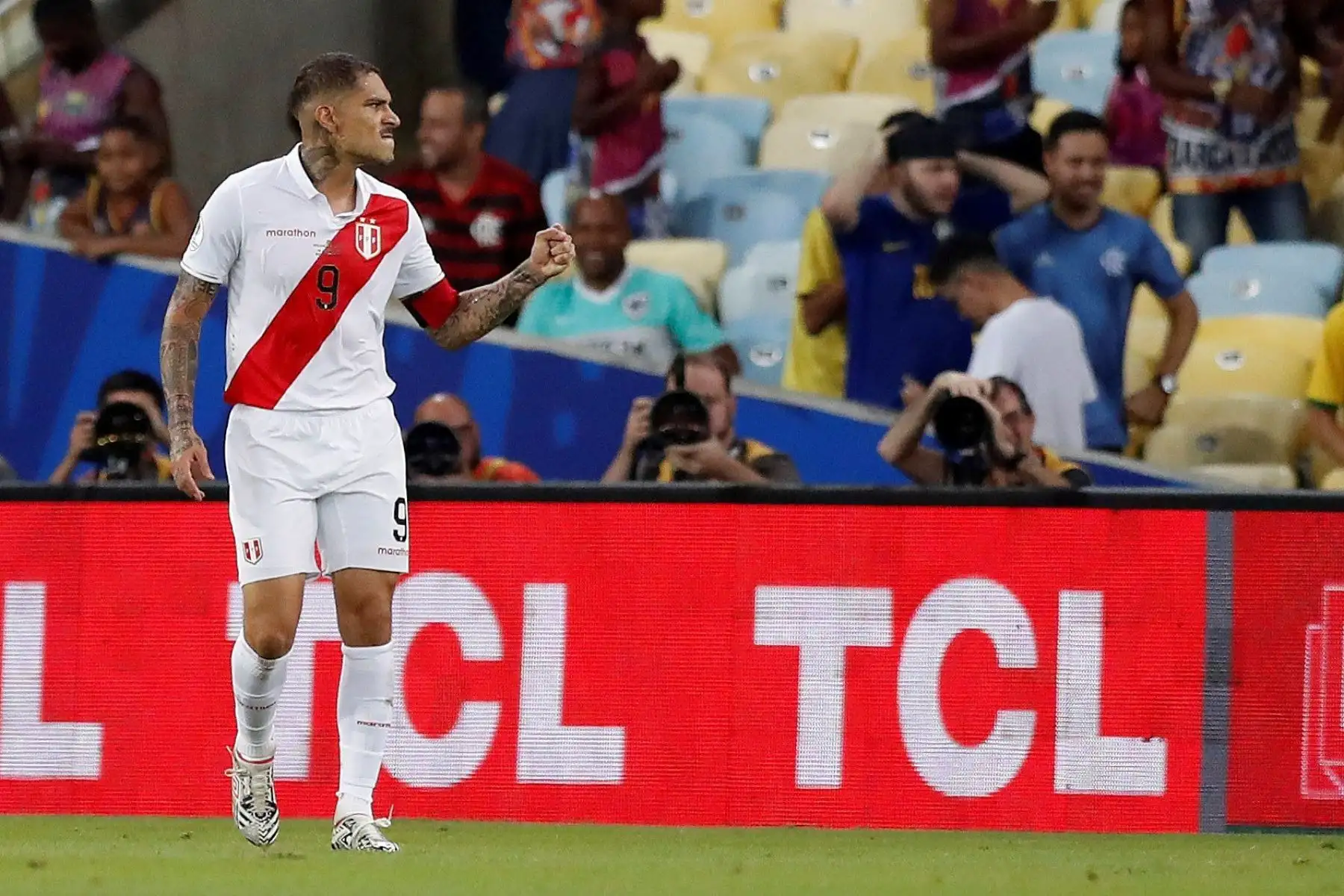 Paolo Guerrero de Perú durante el partido Bolivia-Perú del Grupo A de la Copa América de Fútbol 2019.
Foto: EFE