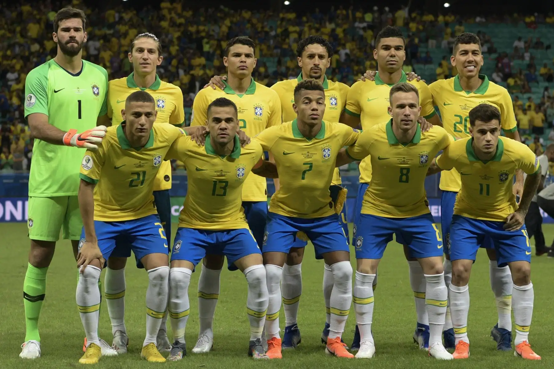 Los jugadores de Brasil posan para las fotos antes de su partido de torneo de fútbol de Copa América contra Venezuela  en Salvador en Brasil.
Foto: AFP