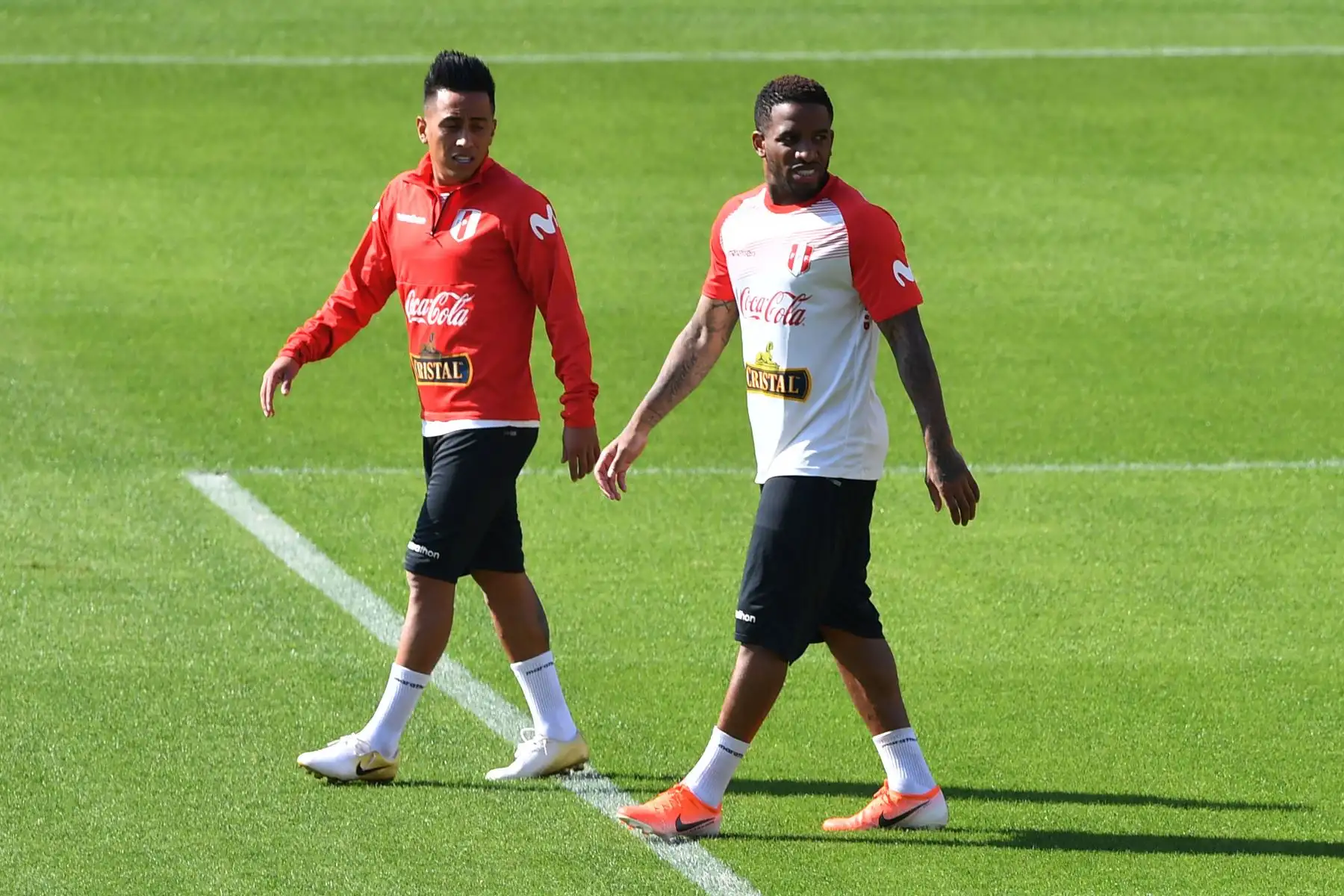 Entrenamiento de la Selección peruana de fútbol en el estadio Pacaembu de São Paulo (Brasil). Perú se enfrenta este sábado a Brasil en un partido por el grupo A de la Copa América. Foto: AFP