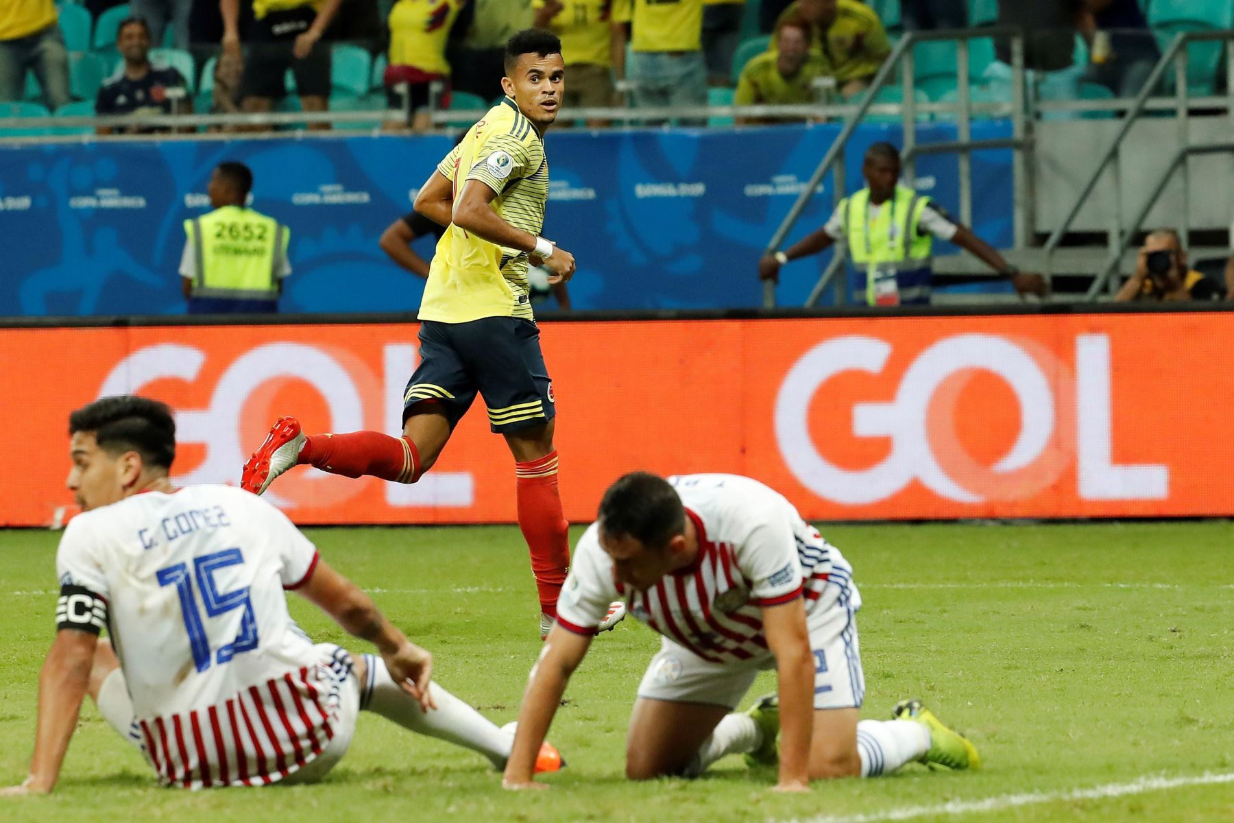 El jugador de Colombia Luis Díaz celebra un gol, durante el partido Colombia-Paraguay del Grupo B de la Copa América de Fútbol 2019.
Foto: AFP