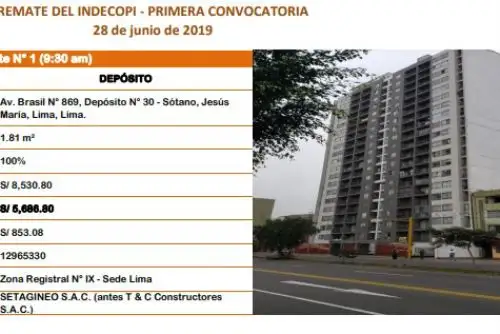 Indecopi rematará inmuebles este viernes. Foto: Indecopi