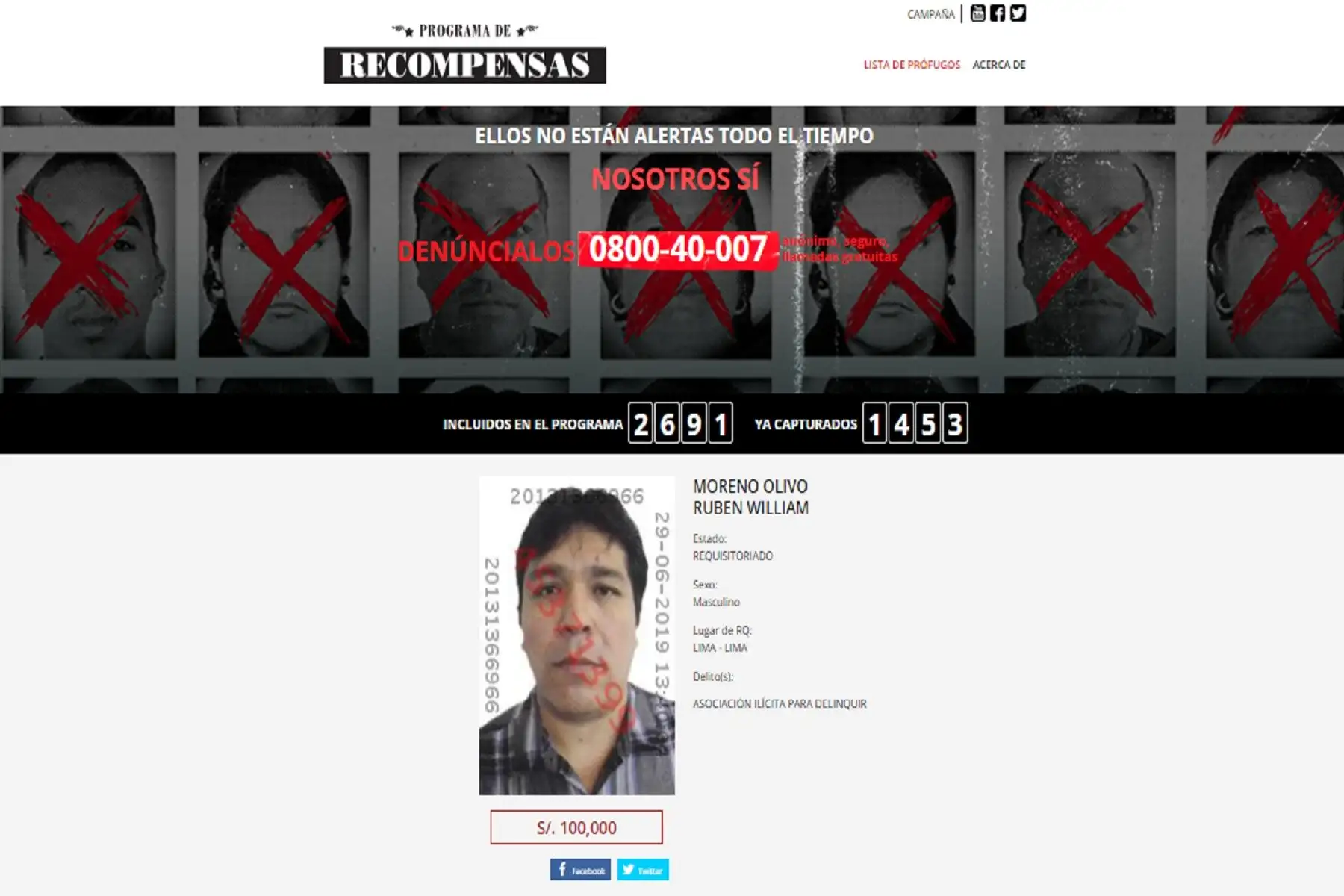 Mininter incluye en la lista de los más buscados a alias “Goro”