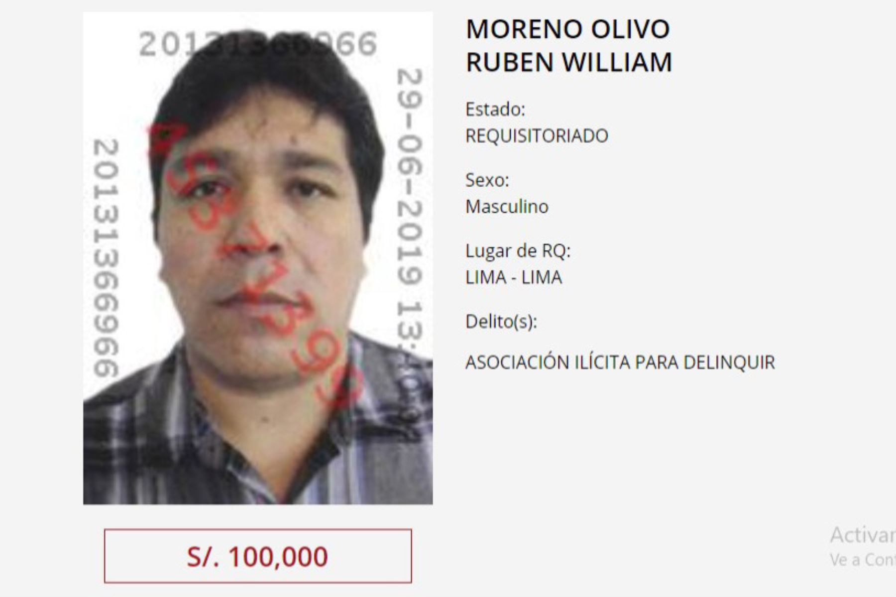 El Colegiado A de la Sala Penal Nacional dispuso hoy la ubicación y captura de Rubén Moreno Olivo.