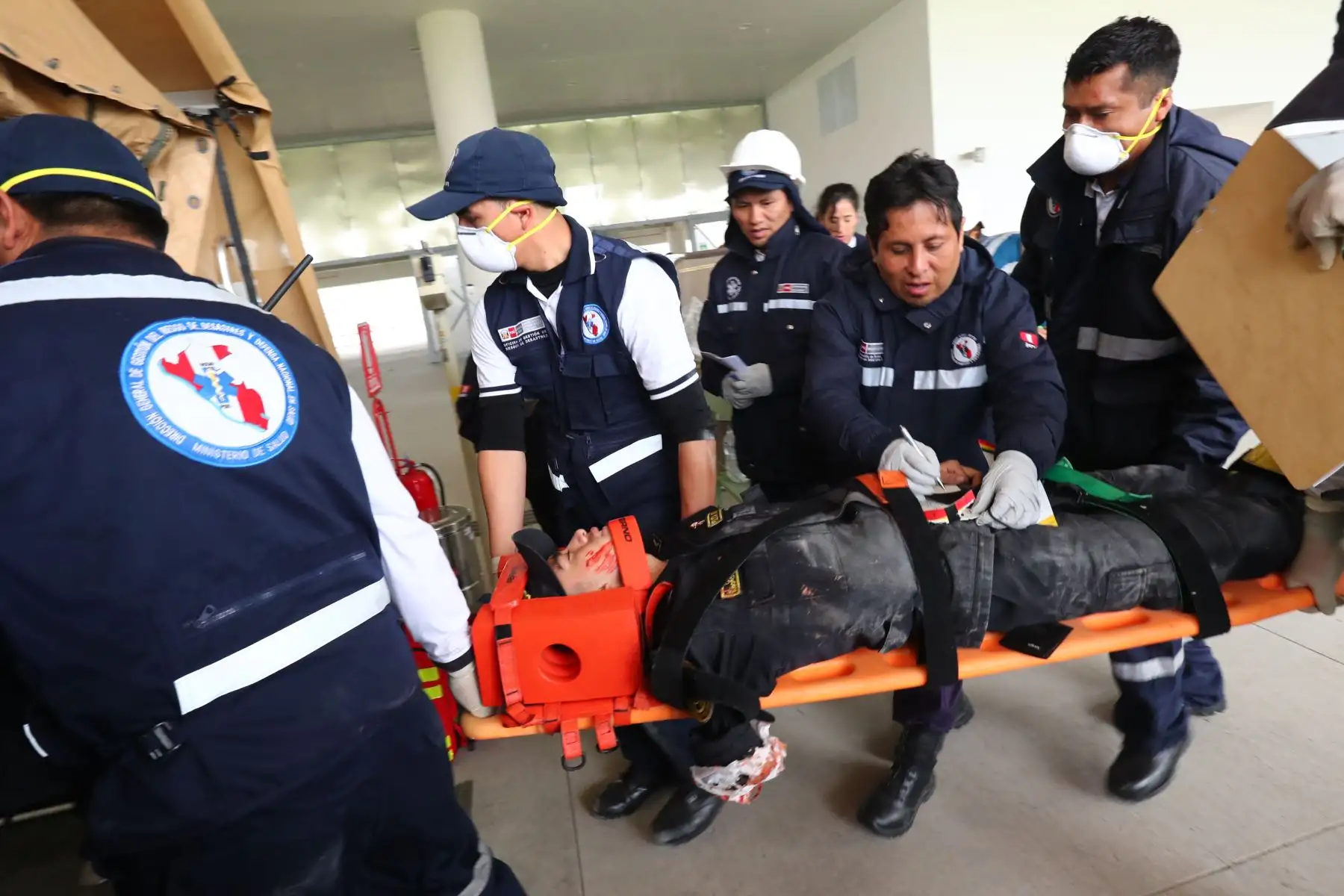 El Ministerio de Salud a través de la Dirección de Gestión del Riesgo de Desastre y Defensa Nacional en Salud realizaron  el simulacro de respuesta en salud con motivo de los Juegos Panamericanos Lima 2019.Foto.ANDINA/Norman Córdova
