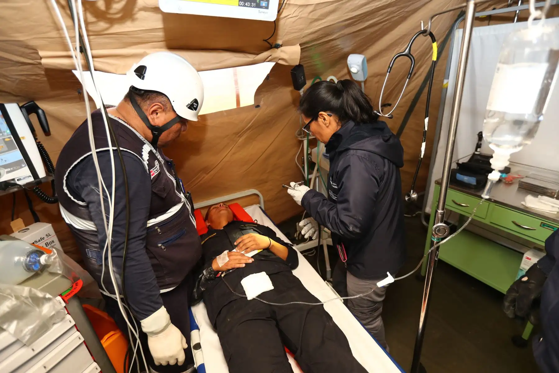 El Ministerio de Salud a través de la Dirección de Gestión del Riesgo de Desastre y Defensa Nacional en Salud realizaron  el simulacro de respuesta en salud con motivo de los Juegos Panamericanos Lima 2019.Foto.ANDINA/Norman Córdova