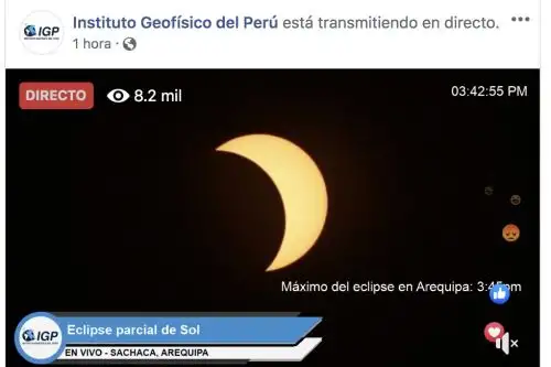 IGP transmite en vivo, desde el estadio municipal de Sachaca (Arequipa), el eclipse parcial solar. Foto: Difusión