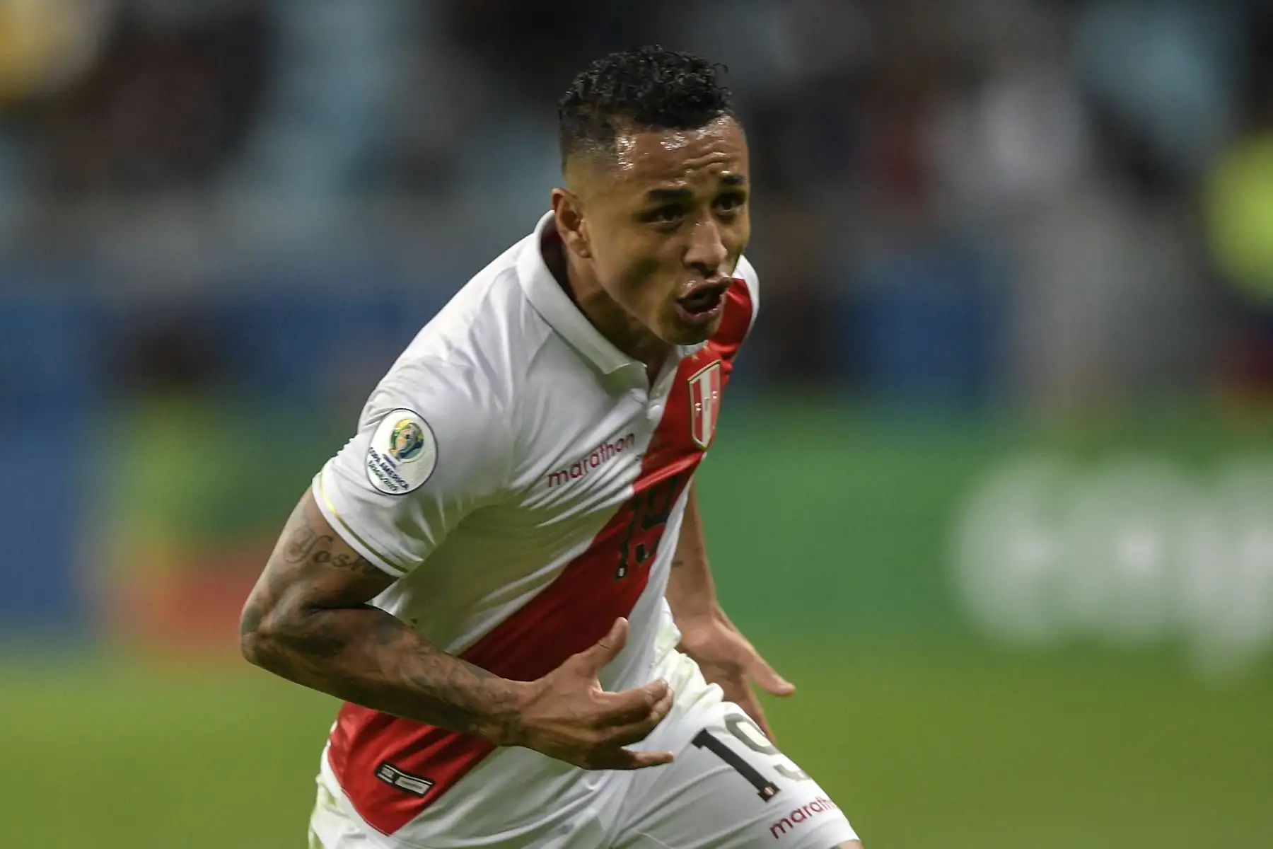 Yoshimar Yotun, de Perú, celebra después de anotar contra Chile durante el partido de semifinales del torneo de fútbol de la Copa América.
Foto.AFP