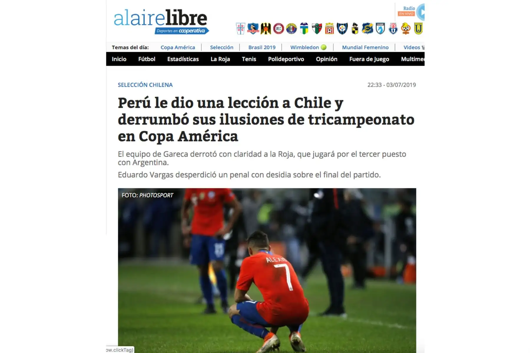 Así informa la prensa chilena sobre  el triunfo de la selección peruana ante Chile.
Foto: Difusión