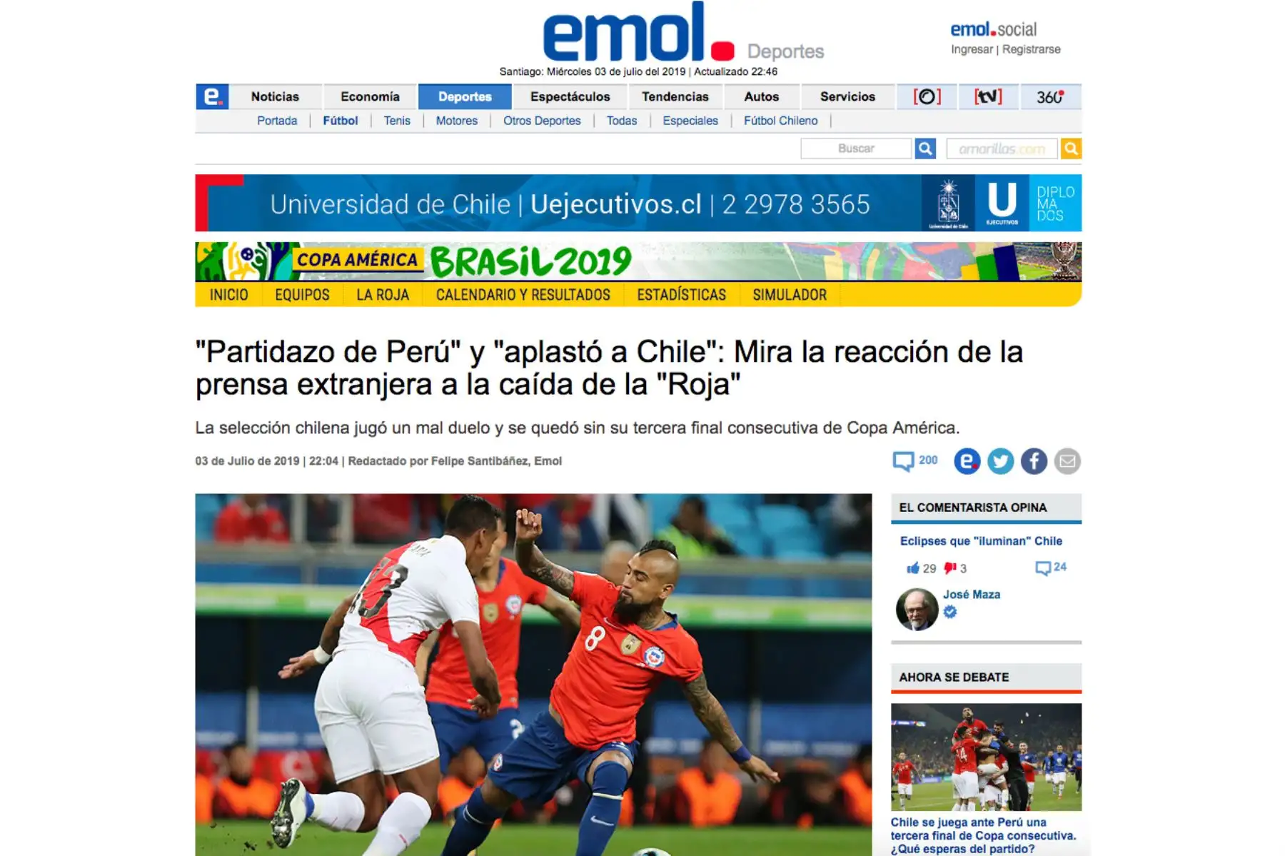 Así informa la prensa chilena sobre  el triunfo de la selección peruana ante Chile.
Foto: Difusión