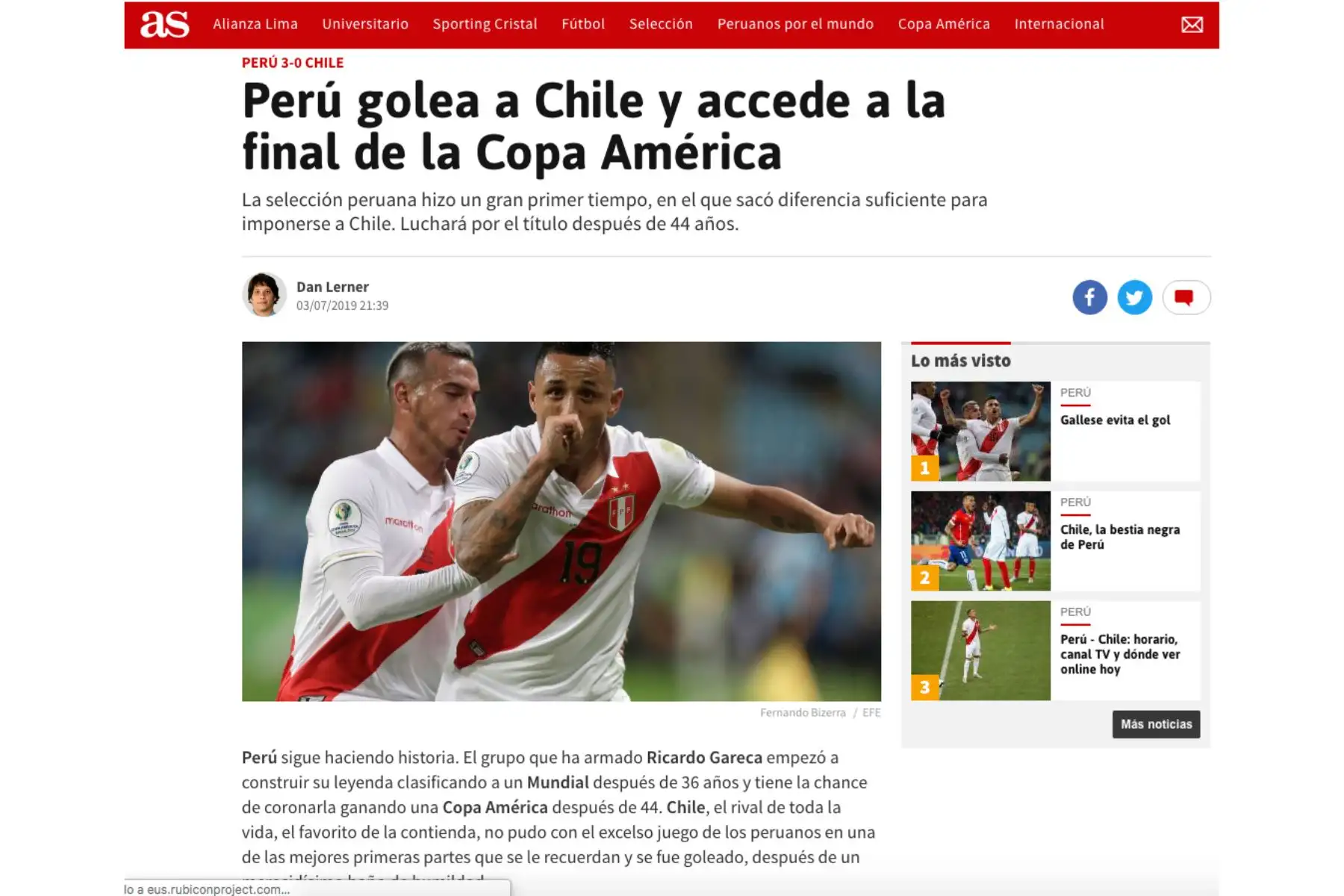 Así informa la prensa chilena sobre  el triunfo de la selección peruana ante Chile.
Foto: Difusión