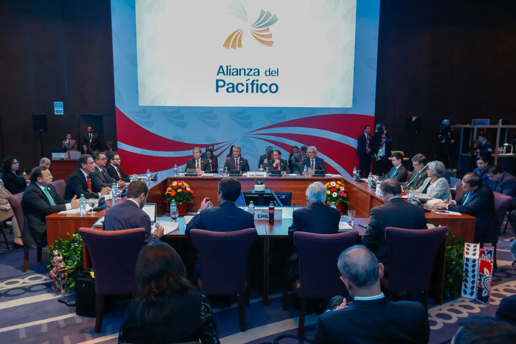 Presidentes, Martin Vizcarra, Iván Duque, Sebastián Piñera y Canciller Marcelo Ebrand firman declaración de Lima en el marco de la XIV Cumbre de la Alianza del Pacifico.
 Foto: Prensa Presidencia