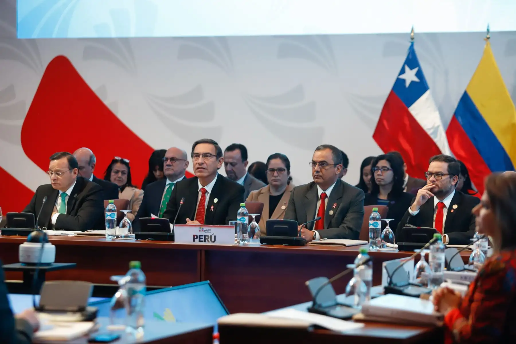 Presidentes, Martin Vizcarra, Iván Duque, Sebastián Piñera y Canciller Marcelo Ebrand firman declaración de Lima en el marco de la XIV Cumbre de la Alianza del Pacifico.
 Foto: Prensa Presidencia