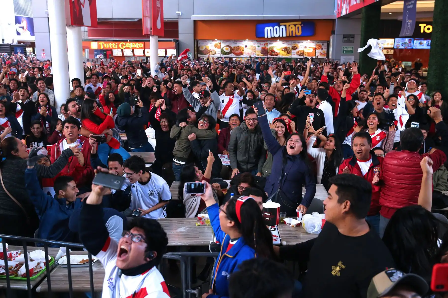 Hinchas peruanos observan el partido entre Perú Vs Brasil en el Centro Cívico de Lima.
Foto: ANDINA/Vidal Tarqui