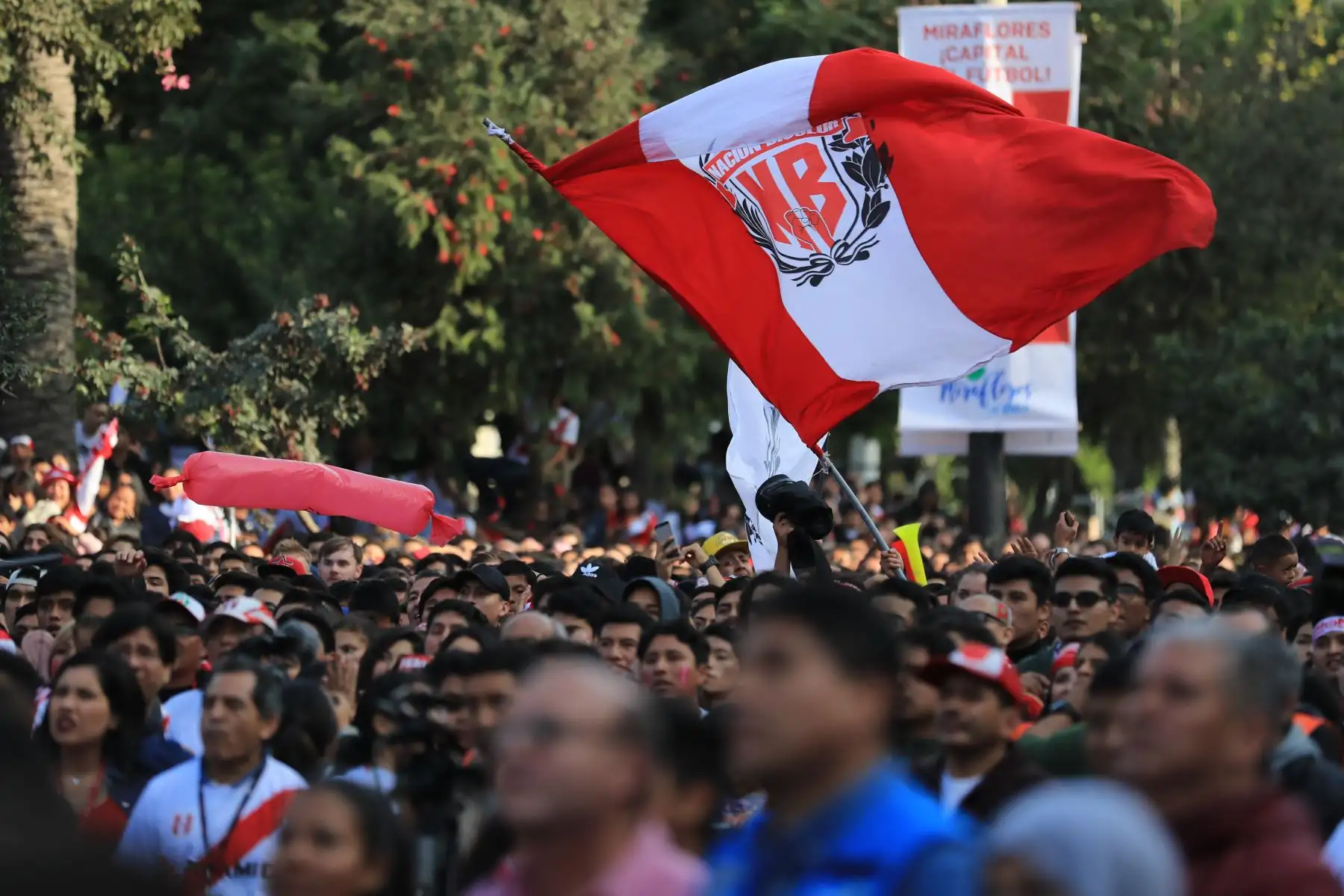 Hinchas peruanos observan el partido entre Perú Vs Brasil en el Parque Kennedy de Miraflores.

Foto: ANDINA/Juan Carlos Guzmán Negrini.