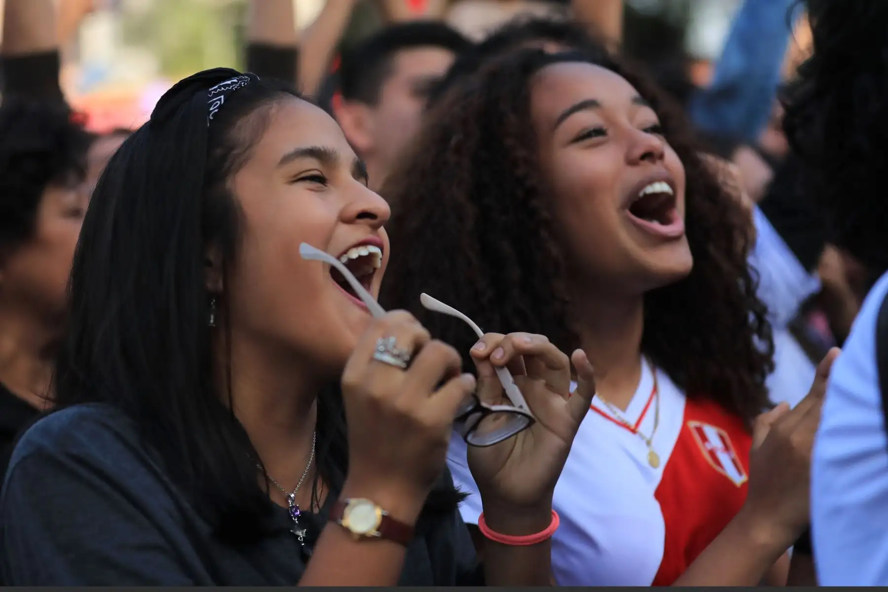 Hinchas peruanos observan el partido entre Perú Vs Brasil en el Parque Kennedy de Miraflores.

Foto: ANDINA/Juan Carlos Guzmán Negrini.