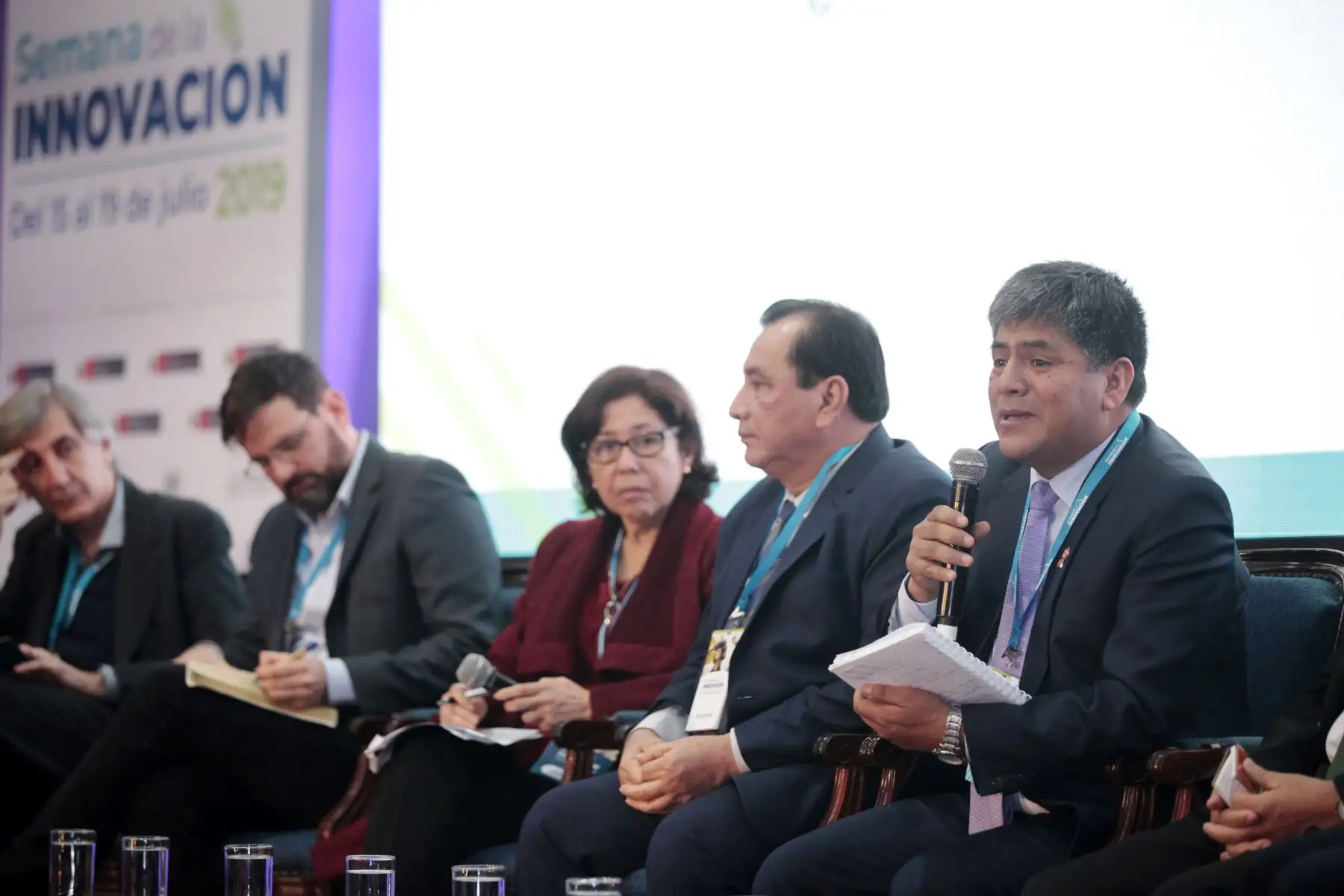 Carlos Alberto Rua Carbajal, gobernador regional de Ayacucho.
Pedro Bogarin Vargas, gobernador regional de San Martín.
Servando garcía Correa, gobernador regional de Piura.
Francisco Antonio Pezo Torres, gobernador regional de Ucayali
Semana de la innovación tecnológica. Evento organizado por Concytec.
Foto: ANDINA/Miguel Mejía