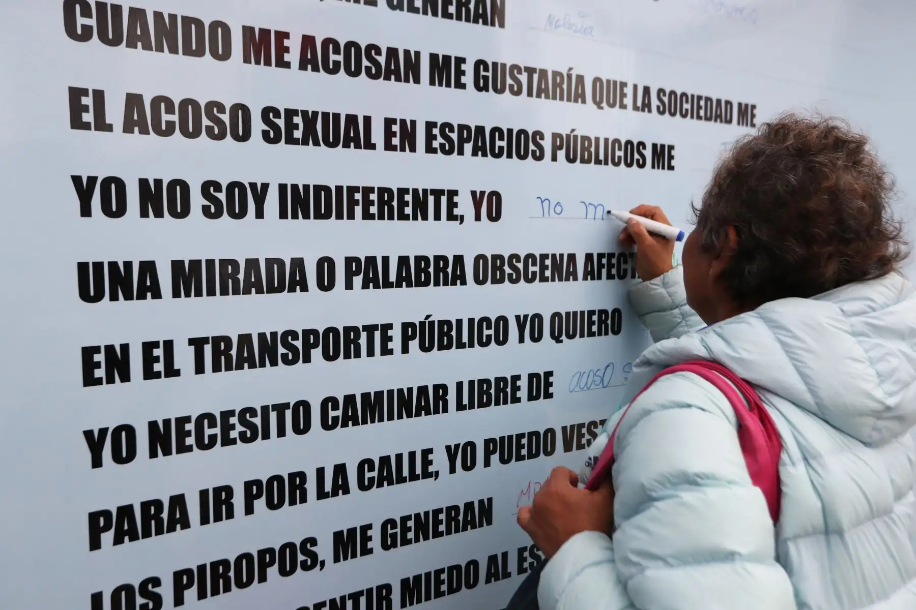 Como parte de la campaña "El acoso es violencia" el ministerio de la Mujer y Poblaciones Vulnerables se presenta en el Mall del Sur para visibilizar el sentir y opinión de la población respecto al acoso sexual. Foto: ANDINA/Melina Mejía