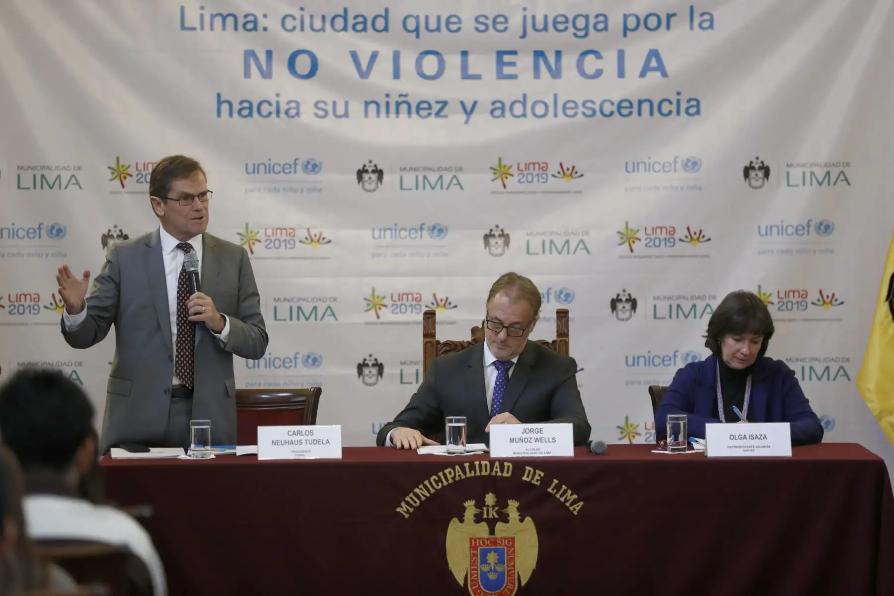Presentaron la campaña, Lima ciudad que se juega por la no violencia hacia su niñez, como parte del legado social de los Juegos Panamericanos y Parapanamericanos Lima 2019. Con la presencia del alcalde de Lima Jorge Muñoz, Presidente COPAL Carlos Neuhaus, de UNICEF Olga Isaza Foto: ANDINA/Josue Ramos
