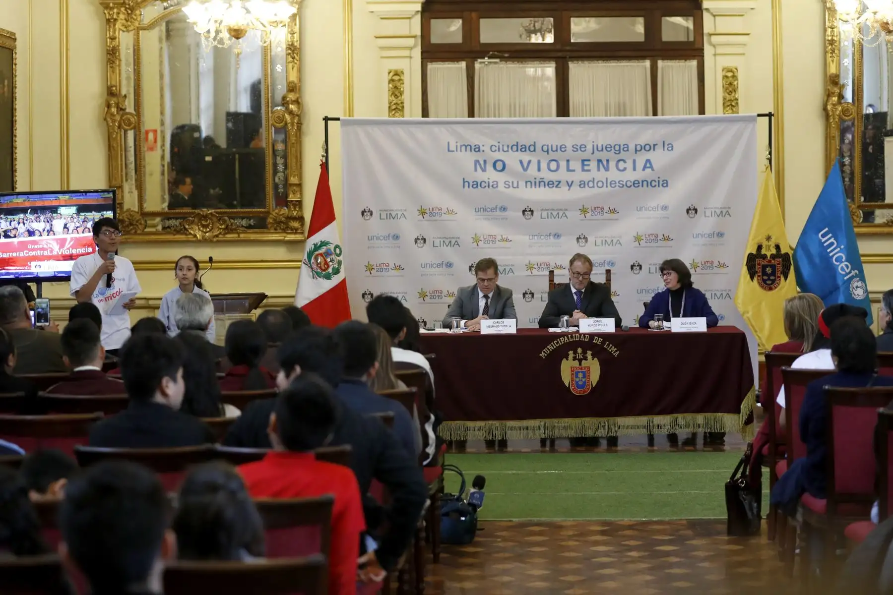 Presentaron la campaña, Lima ciudad que se juega por la no violencia hacia su niñez, como parte del legado social de los Juegos Panamericanos y Parapanamericanos Lima 2019. Con la presencia del alcalde de Lima Jorge Muñoz, Presidente COPAL Carlos Neuhaus, de UNICEF Olga Isaza Foto: ANDINA/Josue Ramos