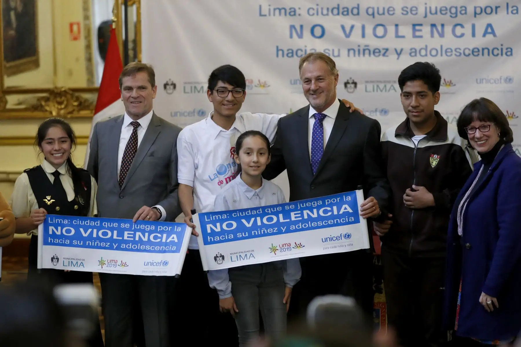 Presentaron la campaña, Lima ciudad que se juega por la no violencia hacia su niñez, como parte del legado social de los Juegos Panamericanos y Parapanamericanos Lima 2019. Con la presencia del alcalde de Lima Jorge Muñoz, Presidente COPAL Carlos Neuhaus, de UNICEF Olga Isaza Foto: ANDINA/Josue Ramos