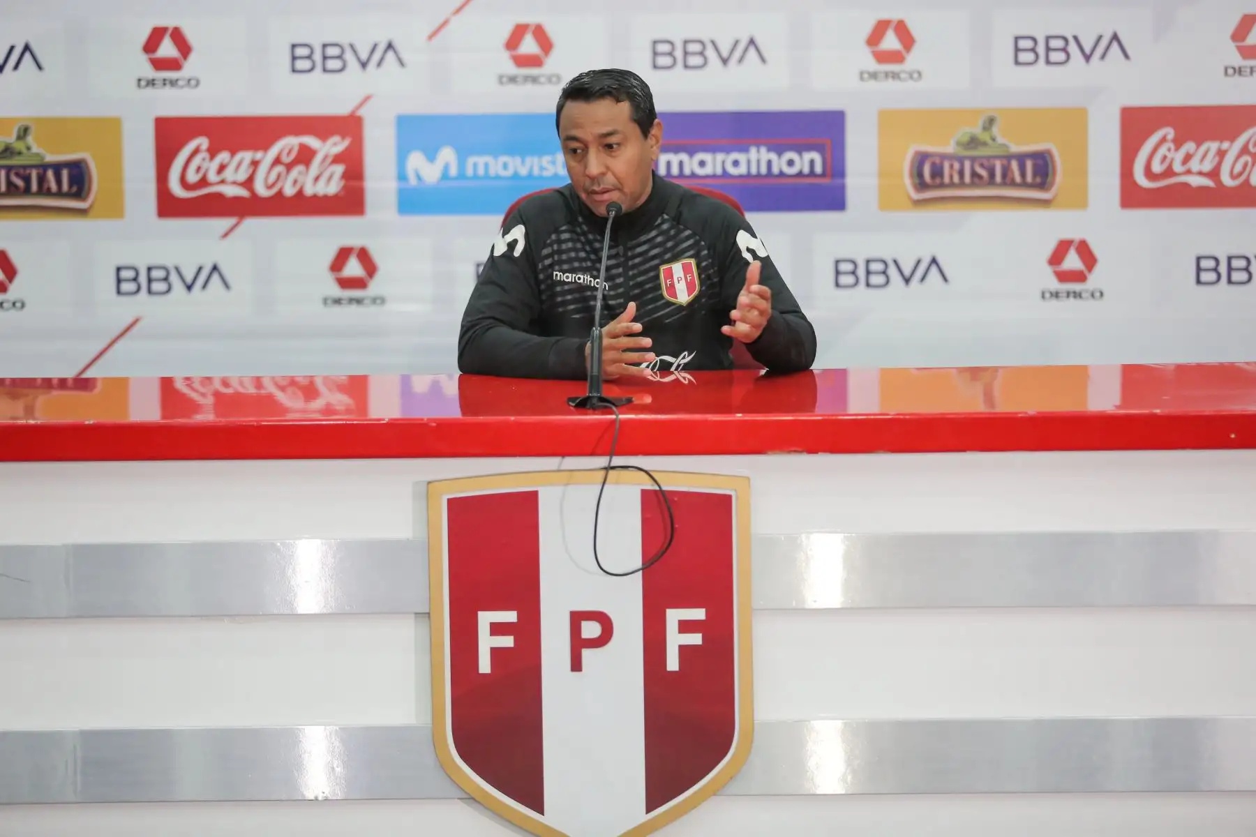 Conferencia de prensa de Nolberto Solano entrenador de la Selección Peruana de Fútbol Sub 23.Foto: ANDINA/ David Huamaní