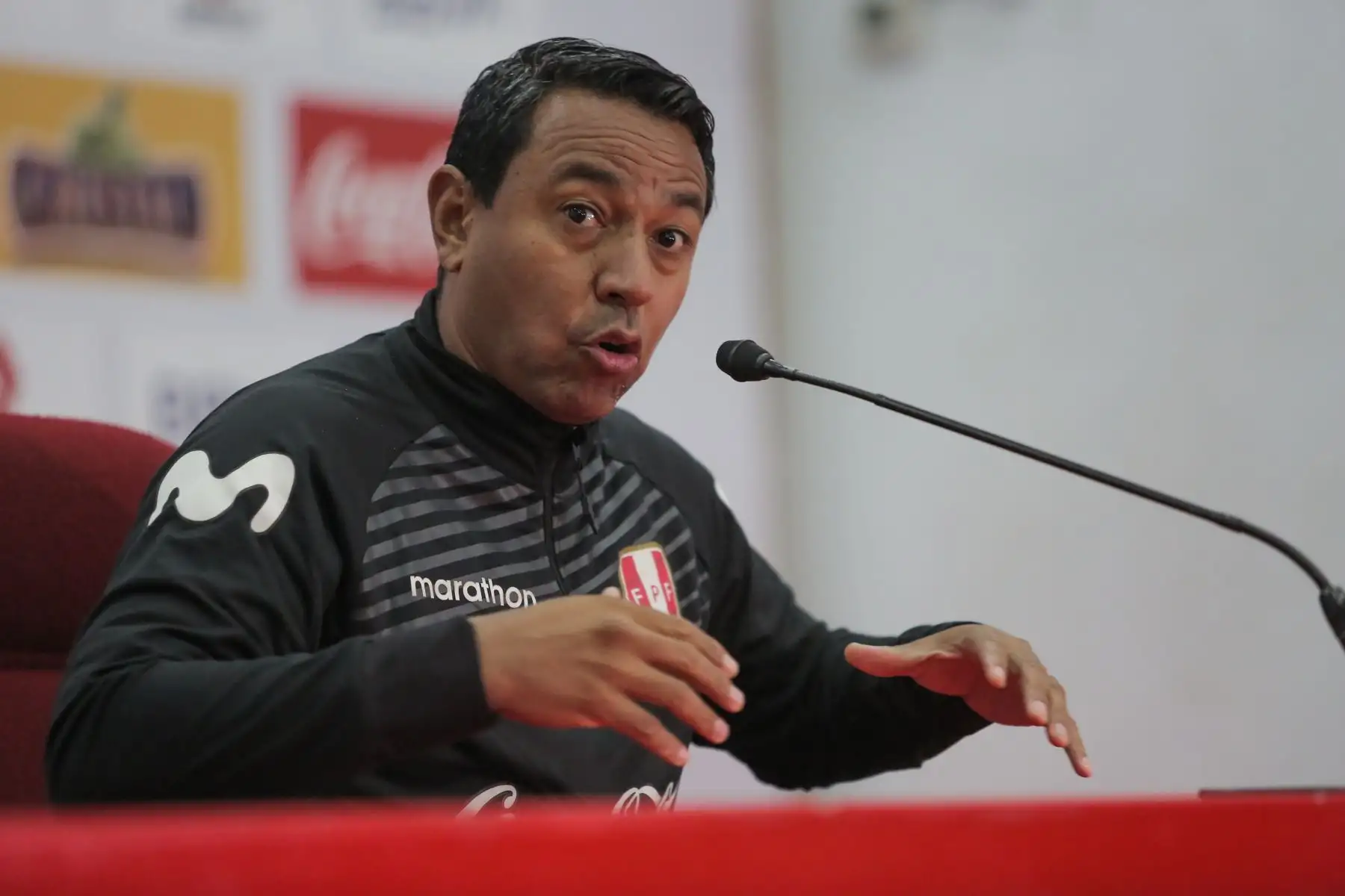 Conferencia de prensa de Nolberto Solano entrenador de la Selección Peruana de Fútbol Sub 23.Foto: ANDINA/ David Huamaní