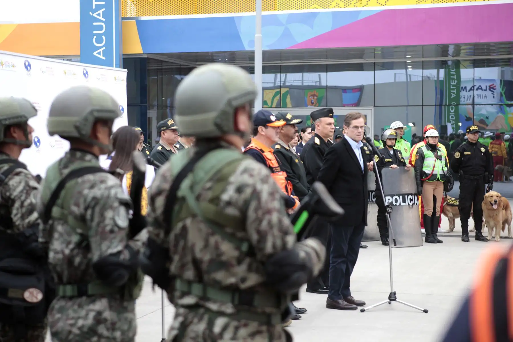 Lima 2019 presenta Plan de Seguridad Intersectorial que integra a las Fuerzas Armadas, la Policía Nacional, el Instituto de Defensa Civil y el Cuerpo General de Bomberos.
Foto: ANDINA/ Miguel Mejía Castro