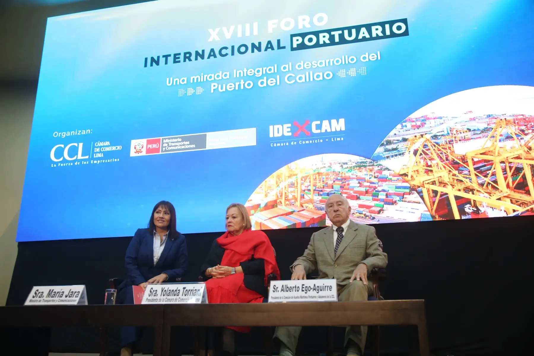 Ministra María Jara participó en el XVIII Foro Internacional Portuario en la Cámara de Comercio de Lima.
Foto: MTC