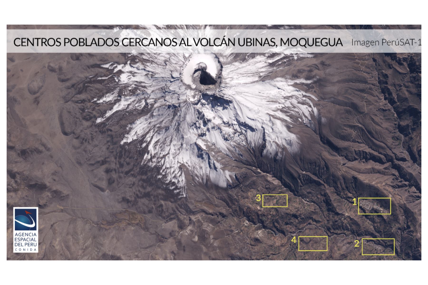 Imagen satelital del volcán Ubinas (Moquegua), captada por el satélite PerúSA-1. Foto: ANDINA/Difusión