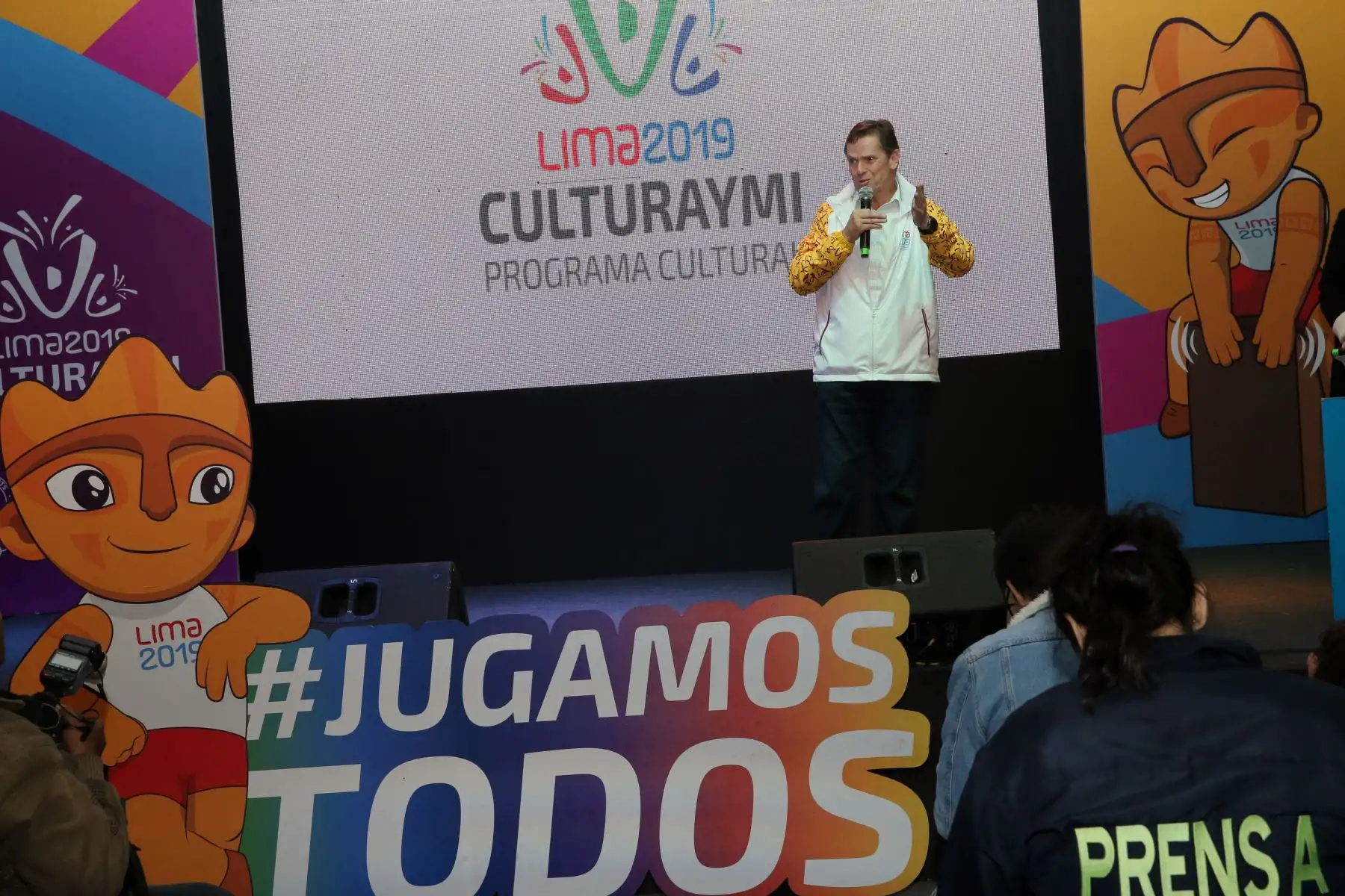 El presidente del Comité Organizador de Lima 2019, Carlos Neuhaus , presenta  el programa cultural Culturaymi Foto: ANDINA/Norman Córdova