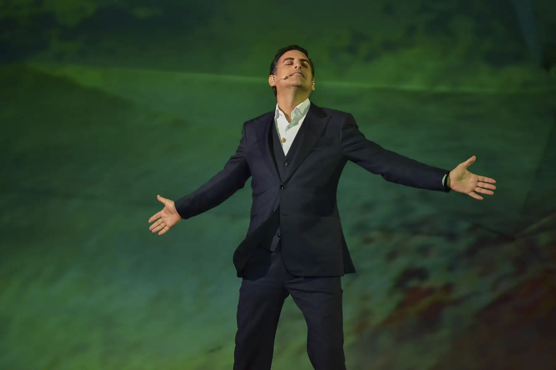 El tenor operístico peruano Juan Diego Florez se presenta durante la ceremonia de apertura de los Juegos Panamericanos de Lima 2019.
Foto.AFP