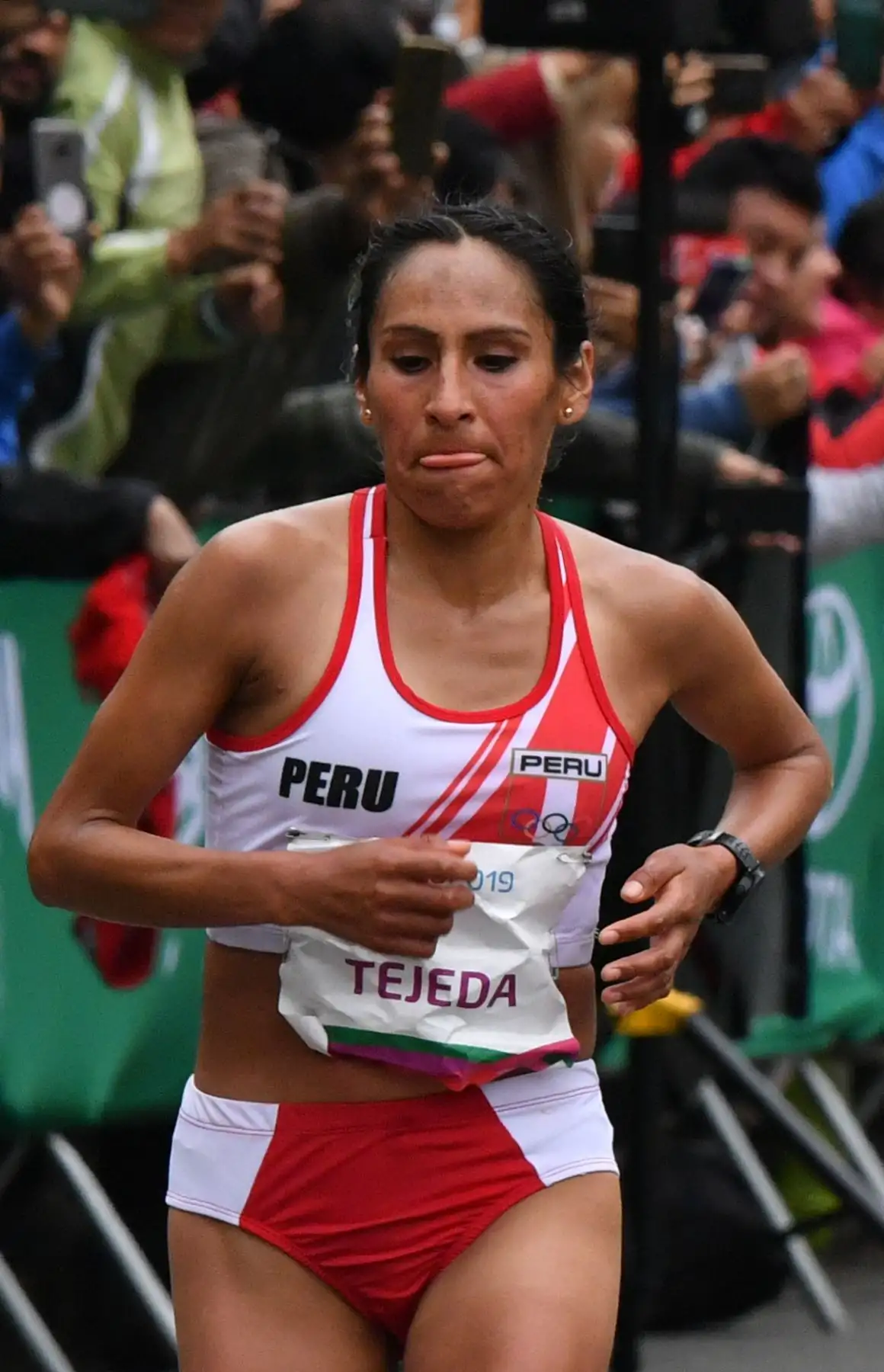 Gladys Lucy Tejeda Pucuhuaranga de Perú corre durante la Maratón de mujeres en los Juegos Panamericanos Lima 2019 en Lima, Perú, el 27 de julio de 2019. Los Juegos Panamericanos duran hasta el 11 de agosto. AFP