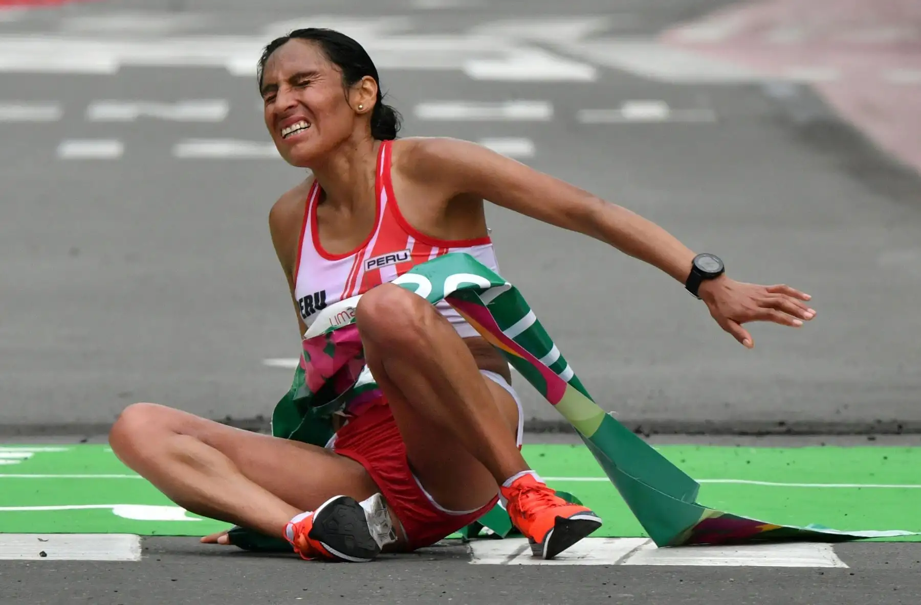 Gladys Tejeda, de Perú, gana la Maratón de mujeres en los Juegos Panamericanos Lima 2019 en Lima, Perú, el 27 de julio de 2019. Los Juegos Panamericanos duran hasta el 11 de agosto. AFP