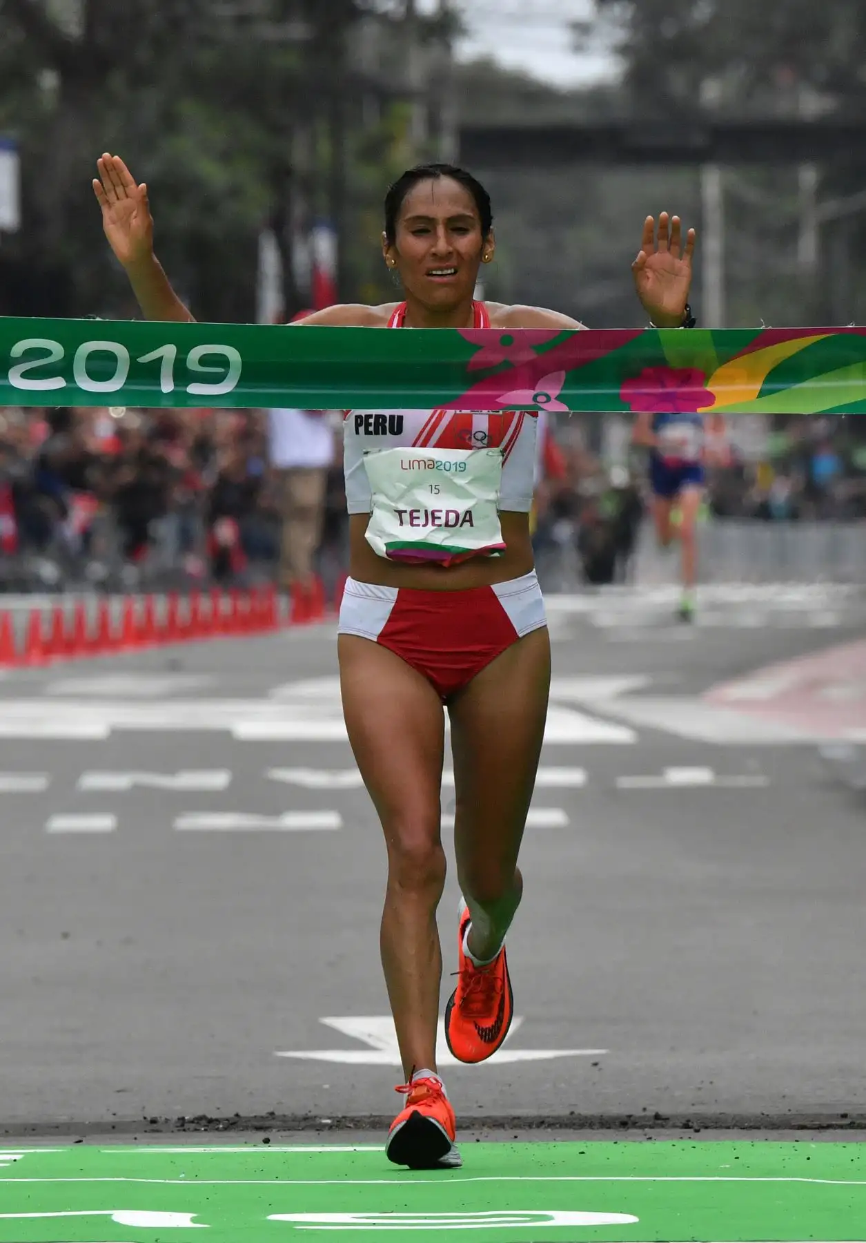 Gladys Tejeda, de Perú, gana la Maratón de mujeres en los Juegos Panamericanos Lima 2019 en Lima, Perú, el 27 de julio de 2019. Los Juegos Panamericanos duran hasta el 11 de agosto. AFP