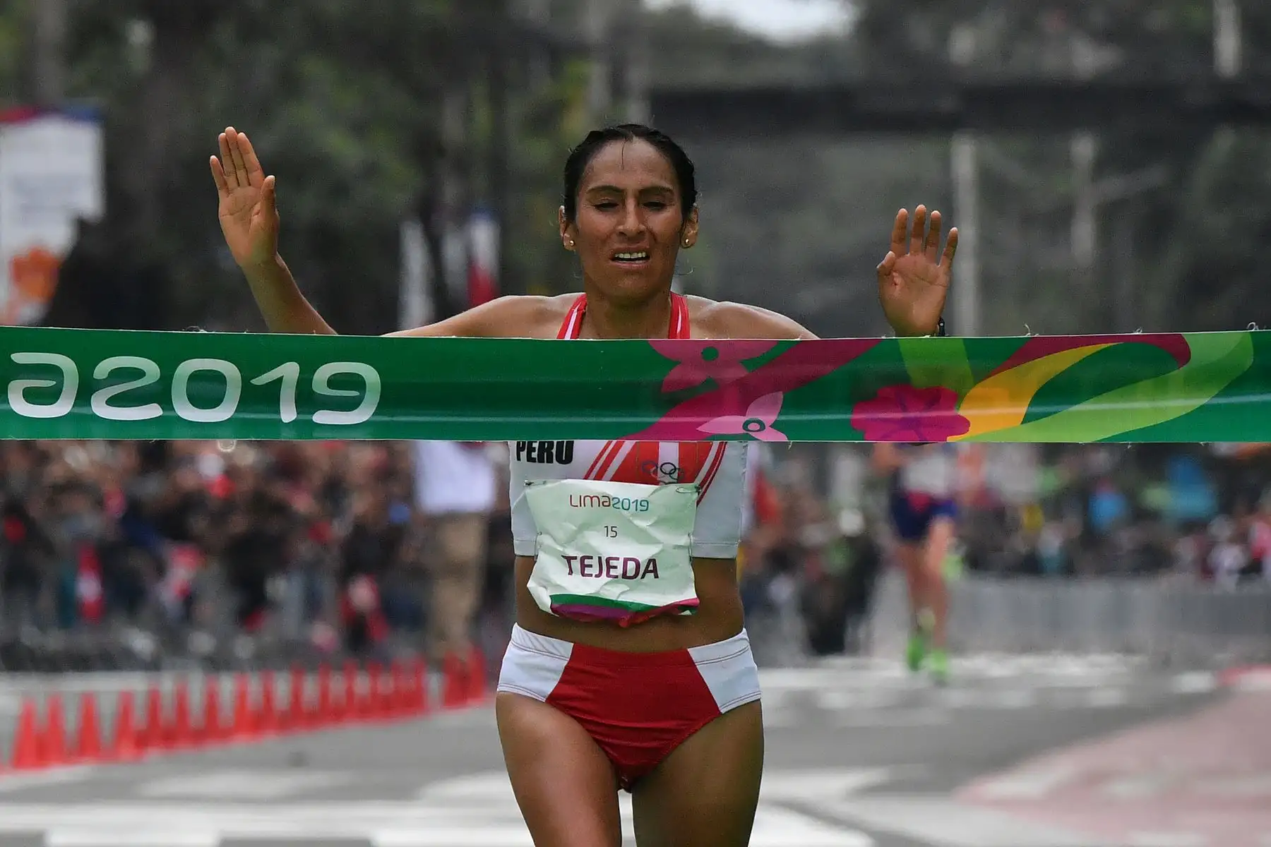 Gladys Tejeda, de Perú, gana la Maratón de mujeres en los Juegos Panamericanos Lima 2019 en Lima, Perú, el 27 de julio de 2019. Los Juegos Panamericanos duran hasta el 11 de agosto. AFP