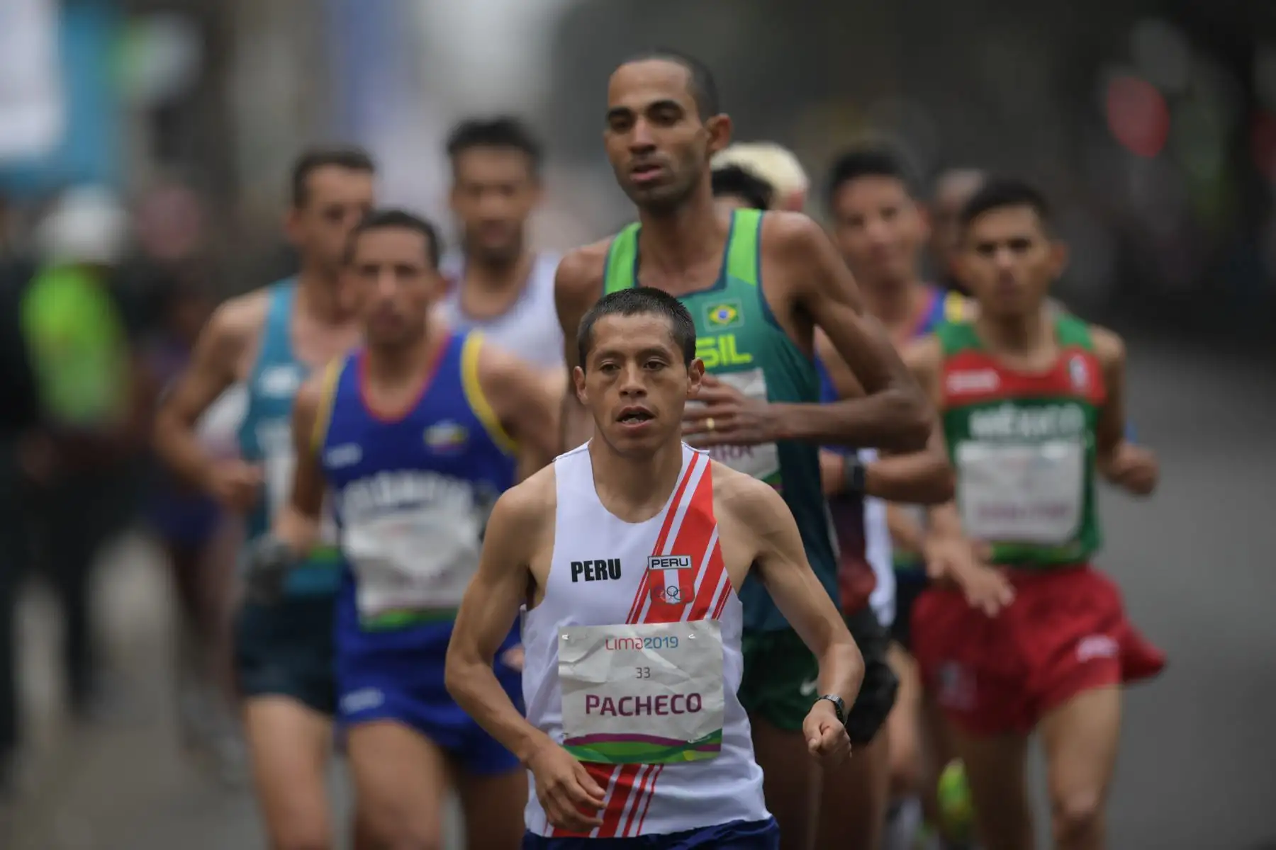 Christian Pachecho de Perú compite en la Maratón masculina durante los Juegos Panamericanos Lima 2019 en Lima el 27 de julio de 2019. Los Juegos Panamericanos se extienden hasta el 11 de agosto. AFP