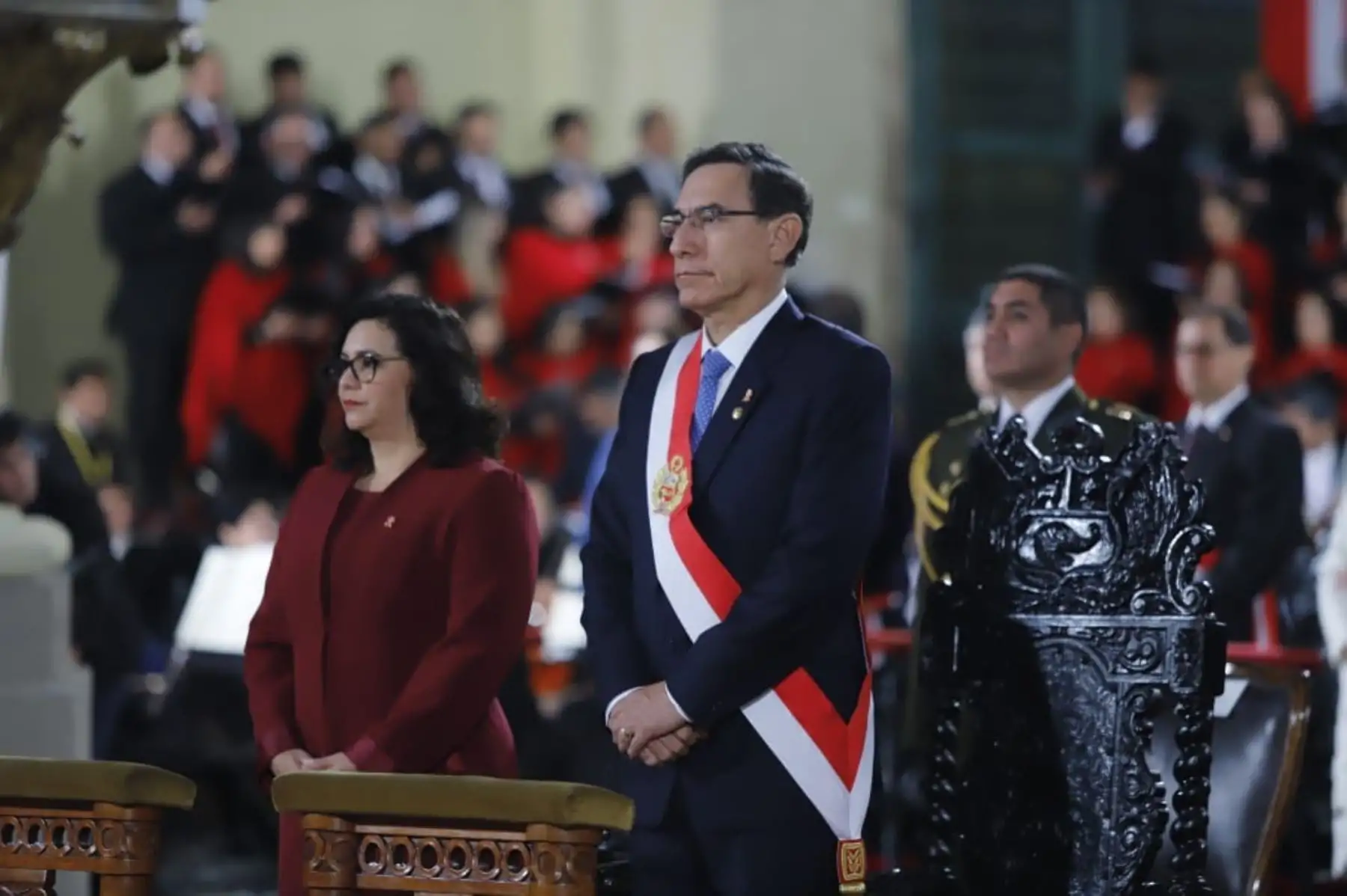 Presidente Martín Vizcarra, junto a la primera dama, Maribel Díaz, asiste a la misa solemne y tedeum por el 198.° aniversario de la Independencia del Perú.Foto:ANDINA/Presidencia