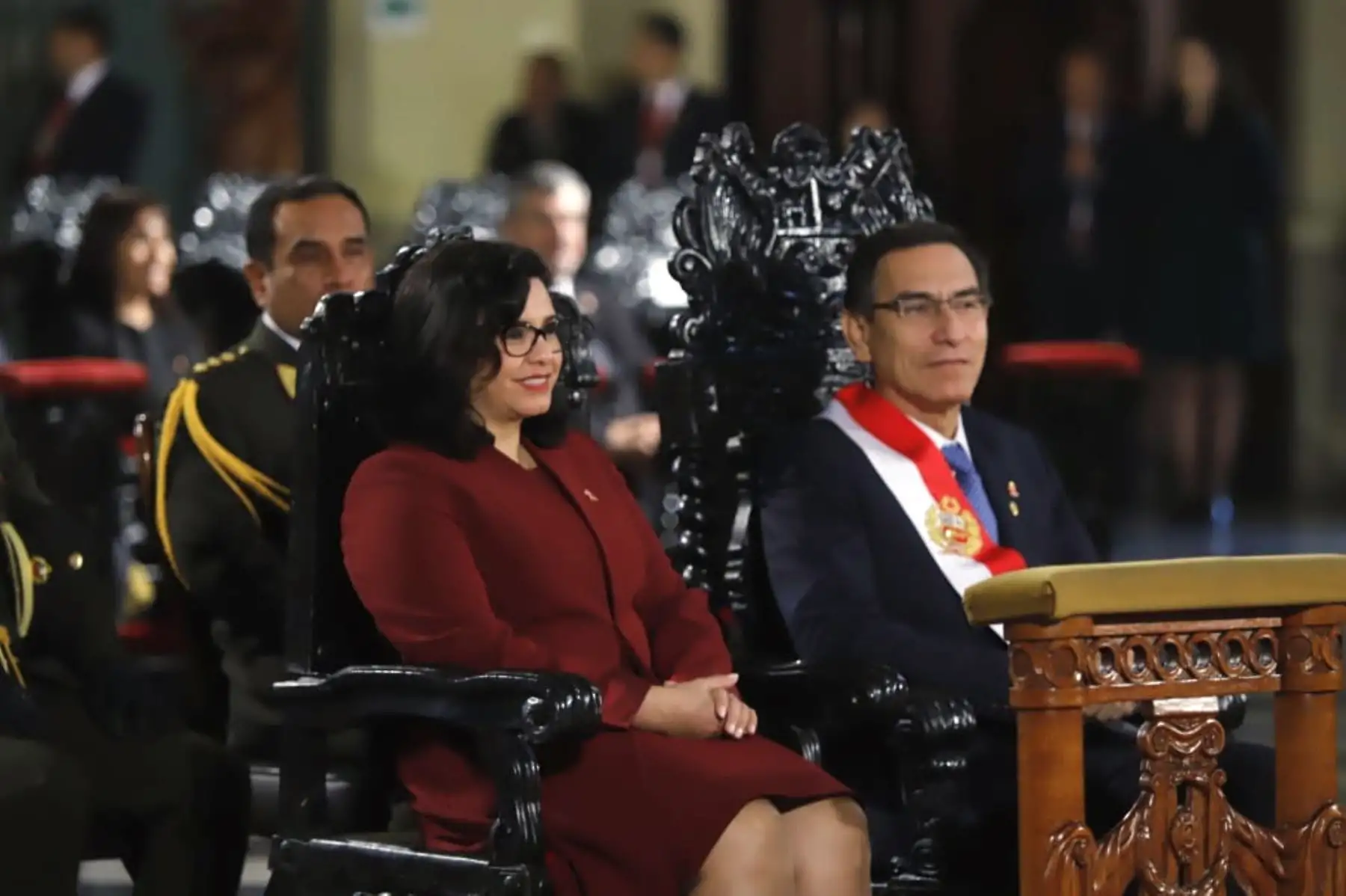 Presidente Martín Vizcarra, junto a la primera dama, Maribel Díaz, asiste a la misa solemne y tedeum por el 198.° aniversario de la Independencia del Perú.Foto:ANDINA/Presidencia