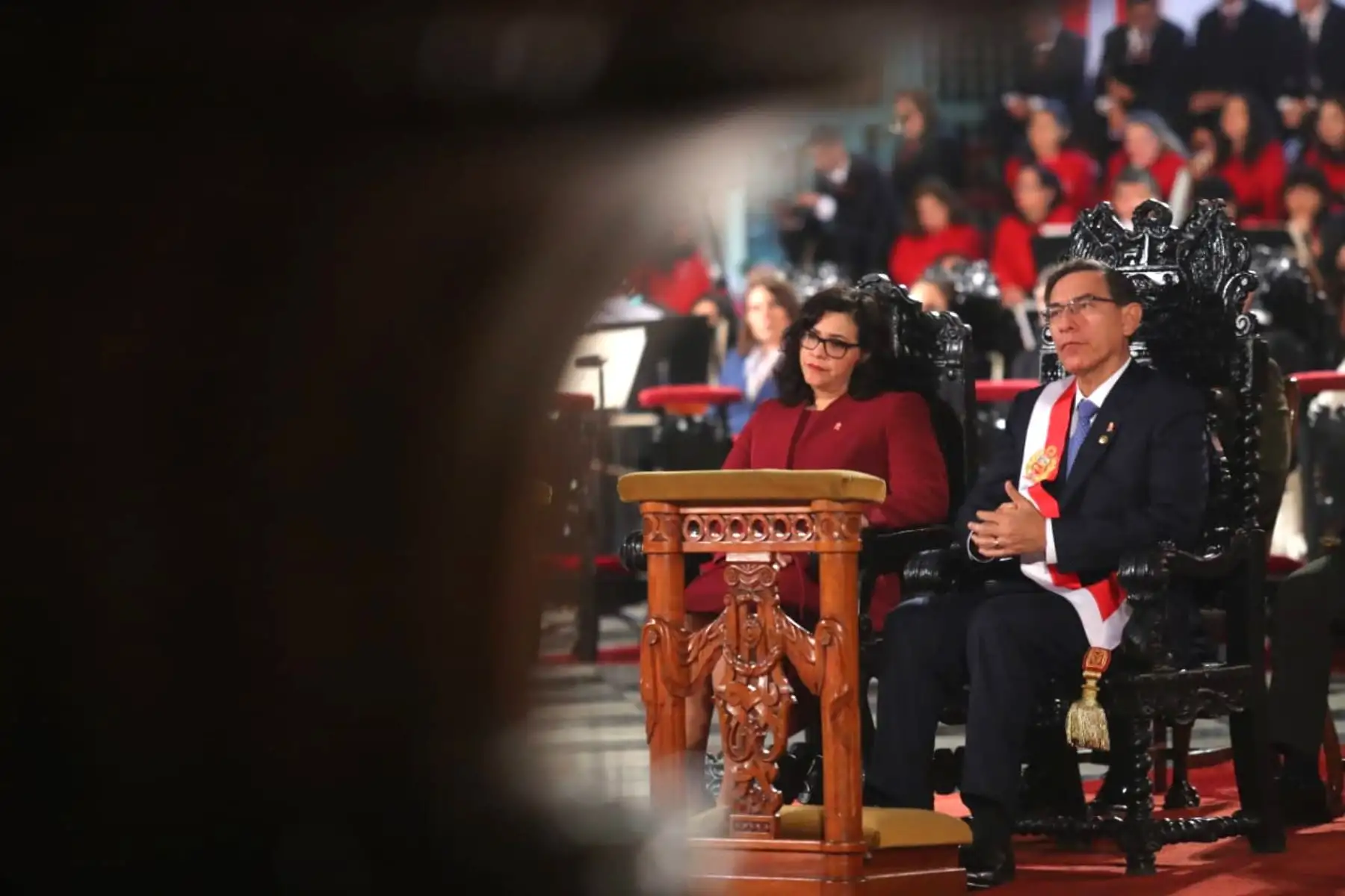 Presidente Martín Vizcarra, junto a la primera dama, Maribel Díaz, asiste a la misa solemne y tedeum por el 198.° aniversario de la Independencia del Perú.Foto:ANDINA/Presidencia