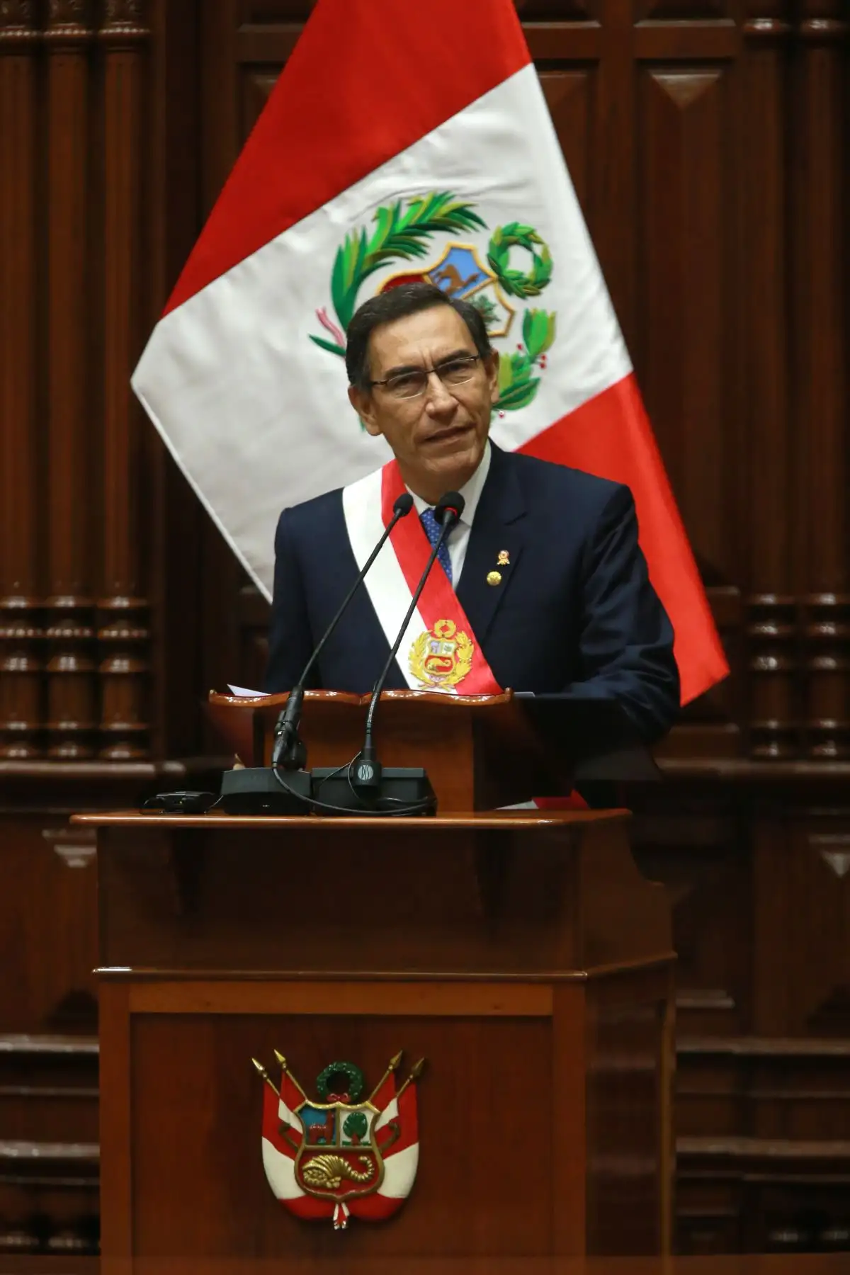 El presidente Martín Vizcarra ofrece ante el Congreso de la República el Mensaje a la Nación por Fiestas Patrias, con motivo del 198 aniversario de la proclamación de la Independencia Nacional.Foto: ANDINA/Jhony Laurente