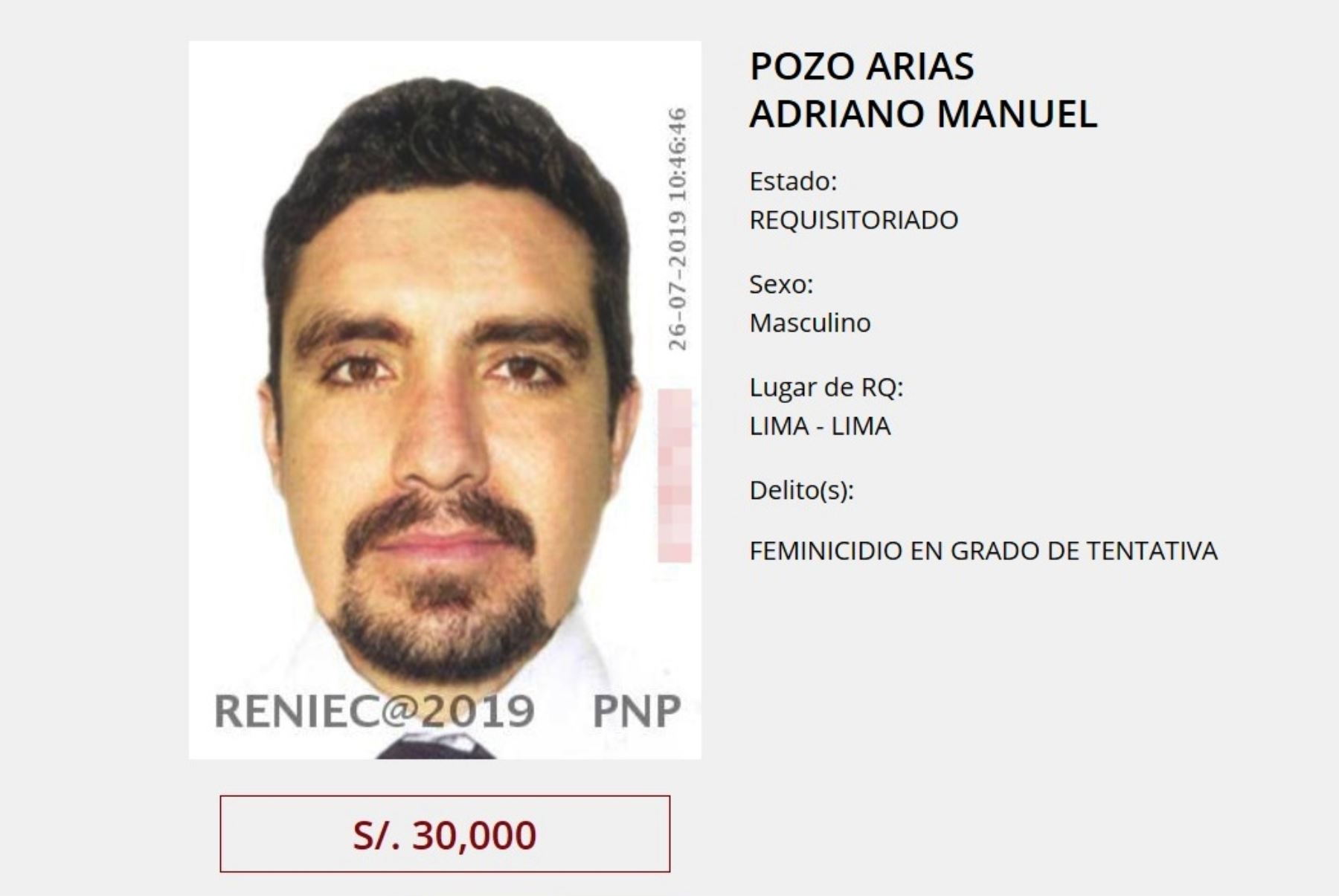 Arlette Contreras: Mininter ofrece S/. 30,000 por captura de Adriano Pozo. Foto: ANDINA/Difusión.