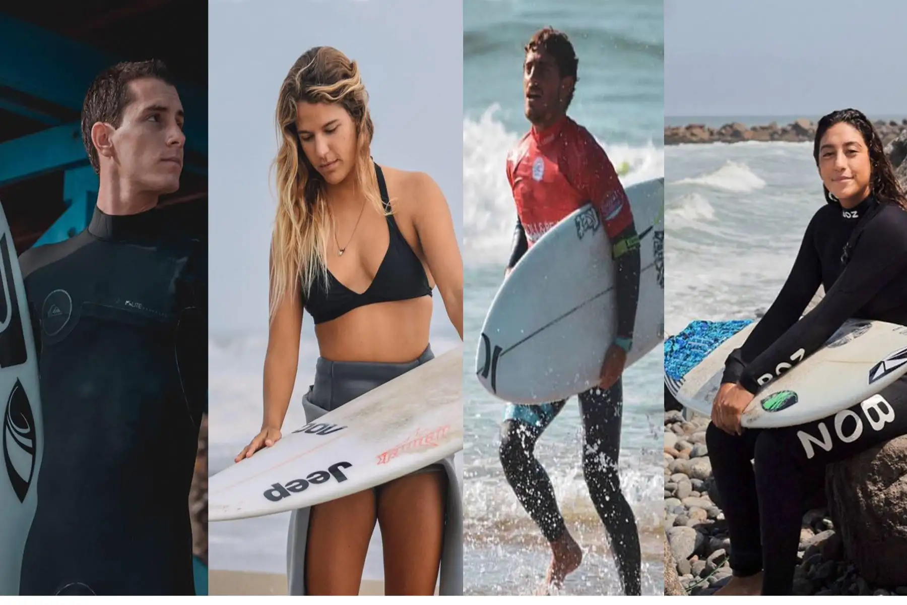 Lucca Mesinas, Melanie Giunta, Alonso Correa y Daniella Rosas los destacados del surf peruano. Ilustración.