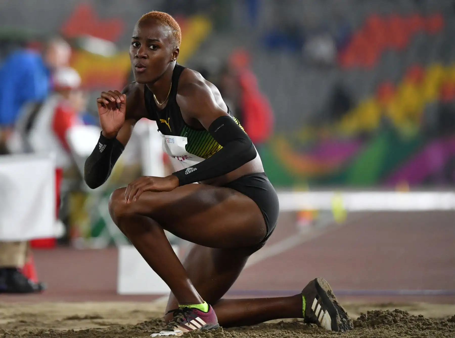 Tissanna Hickling de Jamaica compite en la final de salto de longitud femenino en los Juegos Panamericanos de Lima 2019.
Foto: AFP