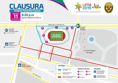 Cierre de vías para la ceremonia de clausura de los Juegos Panamericanos Lima 2019.