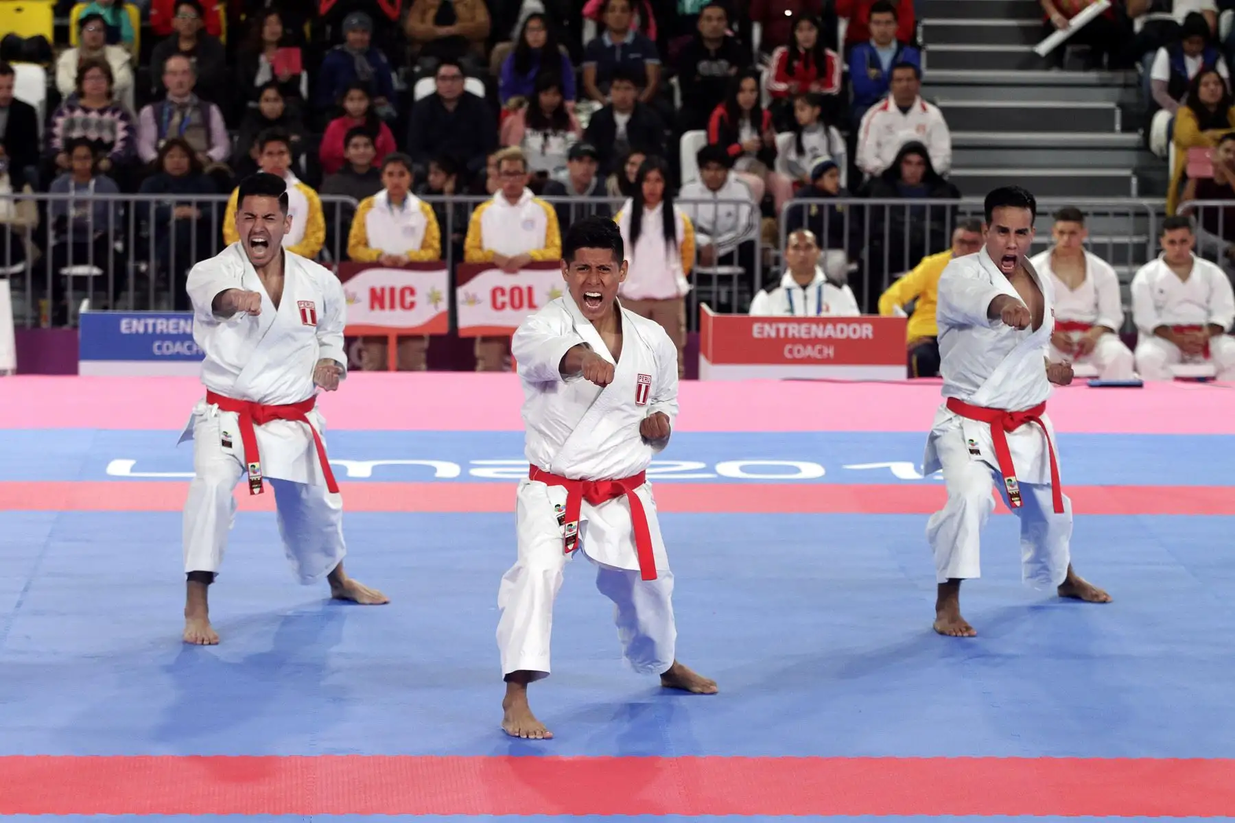 El tridente peruano conformada por Saida Salcedo, Andrea Almarza y Sol Romaní ganaron medalla de bronce, en la modalidad Kata por equipos, en Lima 2019.Foto.ANDINA/Lima 2019