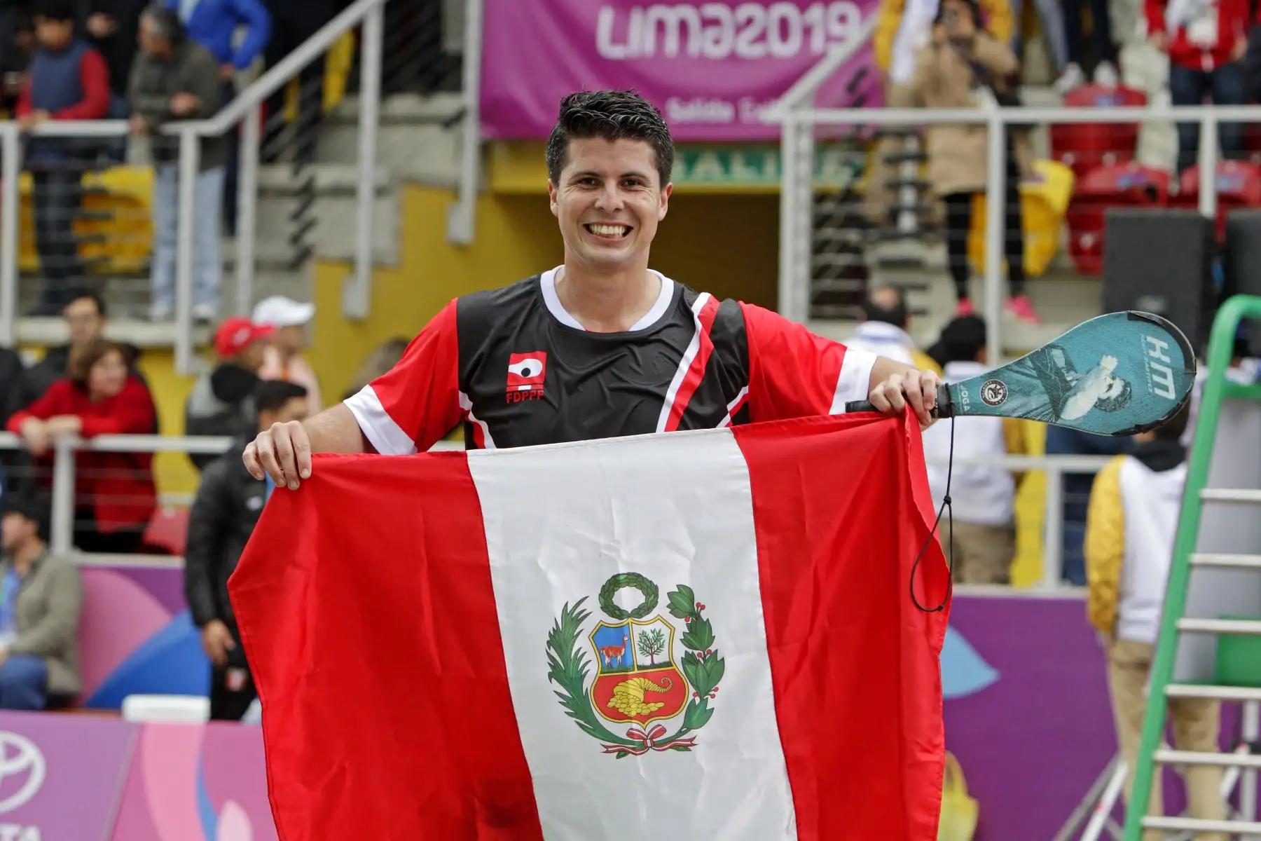 El deportista nacional, Kevin Martínez obtuvo la medalla de oro en frontón, sumando la décima que nuestra delegación  en los Juegos Panamericanos Lima 2019. Foto: ANDINA/ LIMA 2019