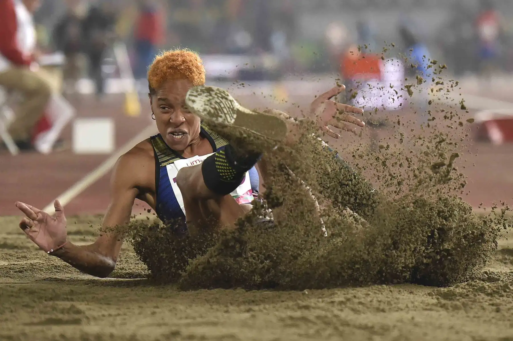 La venezolana Yulimar Rojas compite en la final de triple salto femenino de atletismo durante los Juegos Panamericanos de Lima 2019. AFP