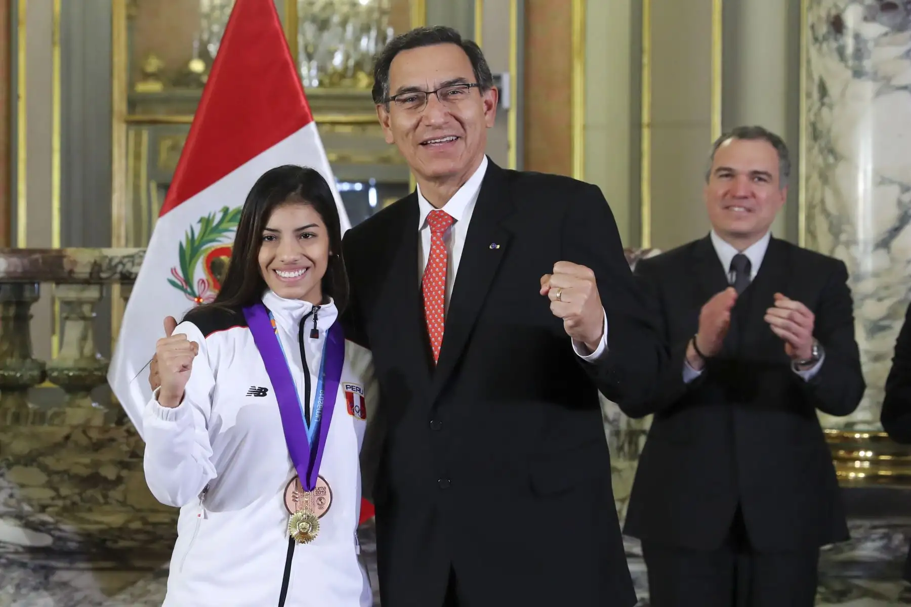 Deportistas nacionales que ganaron una medalla en los Juegos Panamericanos Lima 2019 en Palacio de Gobierno. Foto: ANDINA/Juan Pablo Azabache/ Prensa Presidencia