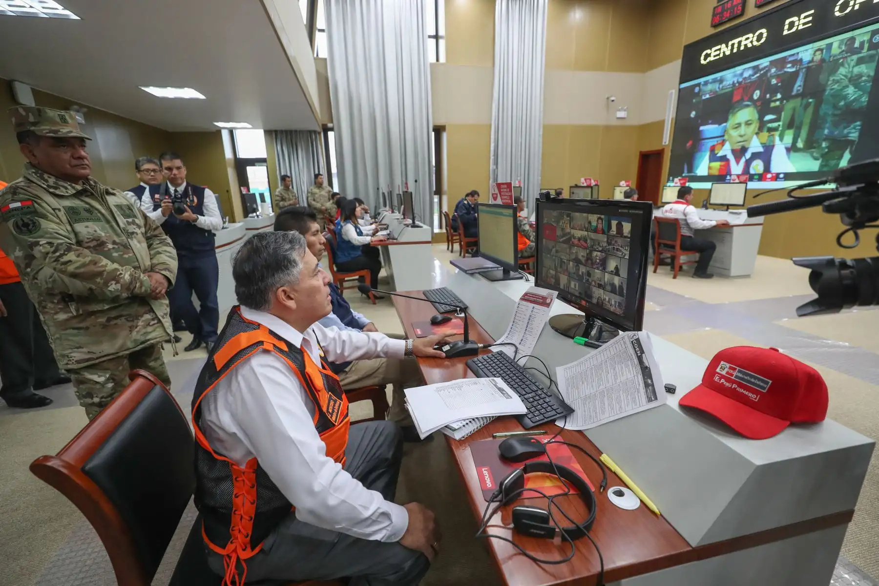 Sesión del CONAGERD, donde se evaluó resultados del Simulacro de Sismo Nacional 2019 y Multipeligro al interior del país.Foto:ANDINA/MINDEF