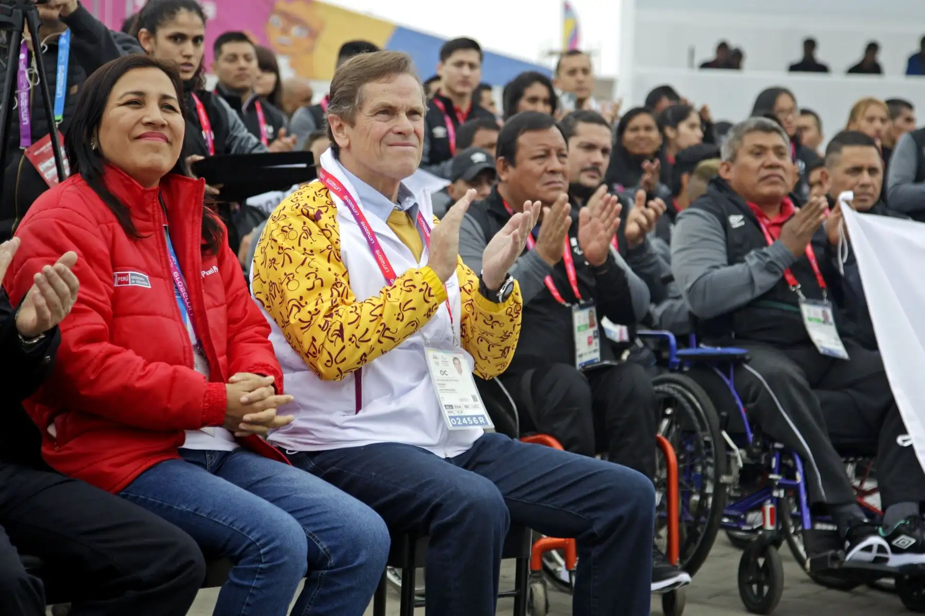La ministra de Educación, Flor Pablo Medina y  el presidente del Comité Organizador de Lima 2019, Carlos Neuhaus dan la bienvenida a la 
delegación de deportistas que participarán en los Juegos Parapanamericanos Lima 2019.
Foto: ANDINA/Lima 2019
